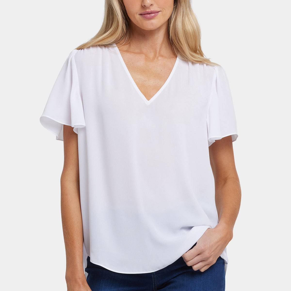 Pleated Flutter Sleeved Blouse - Optic White