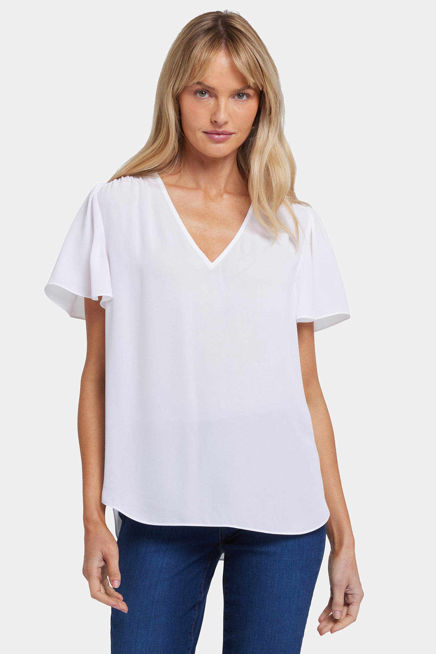 Pleated Flutter Sleeved Blouse - Optic White White | NYDJ