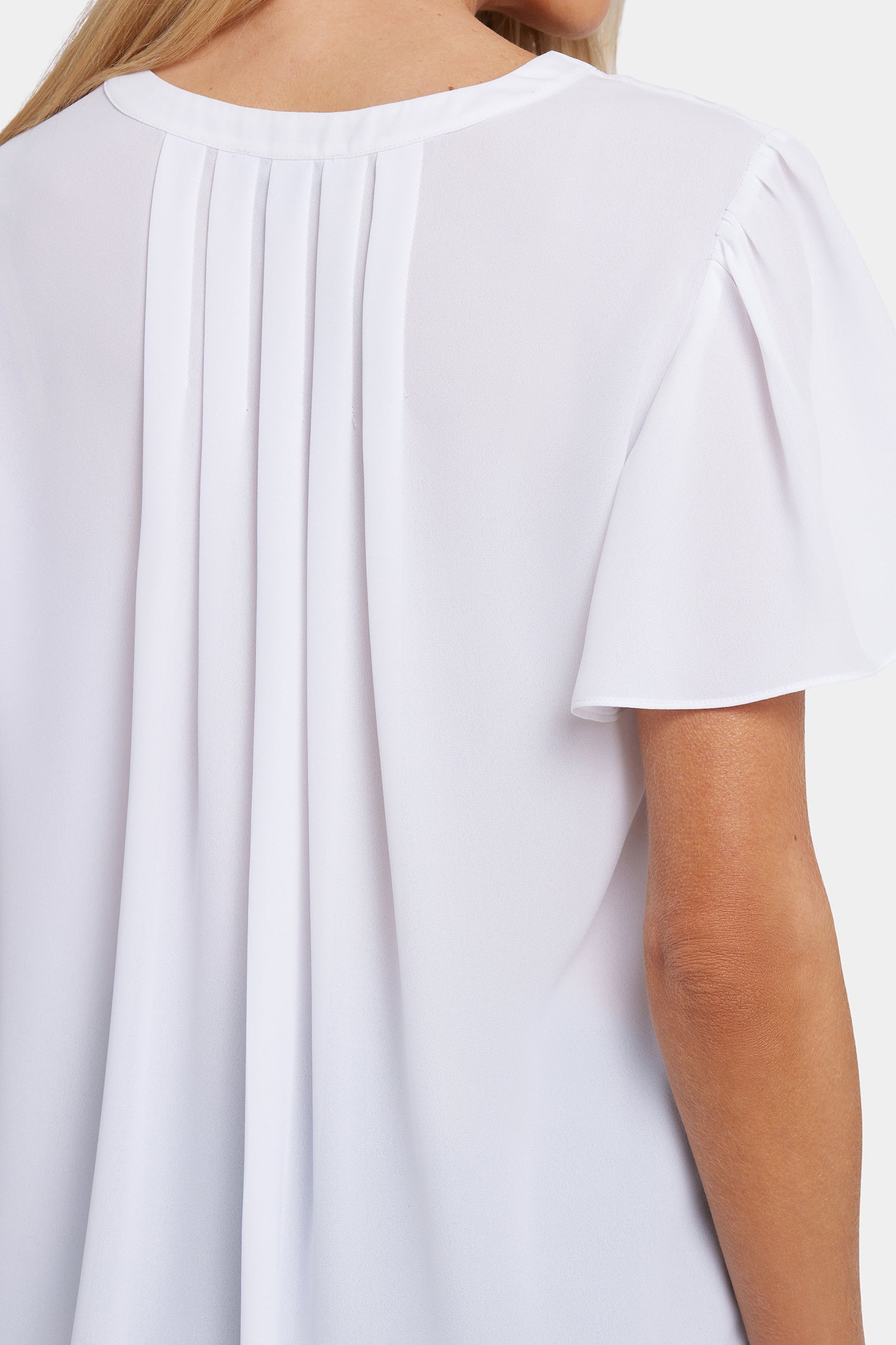 Pleated Flutter Sleeved Blouse - Optic White White | NYDJ