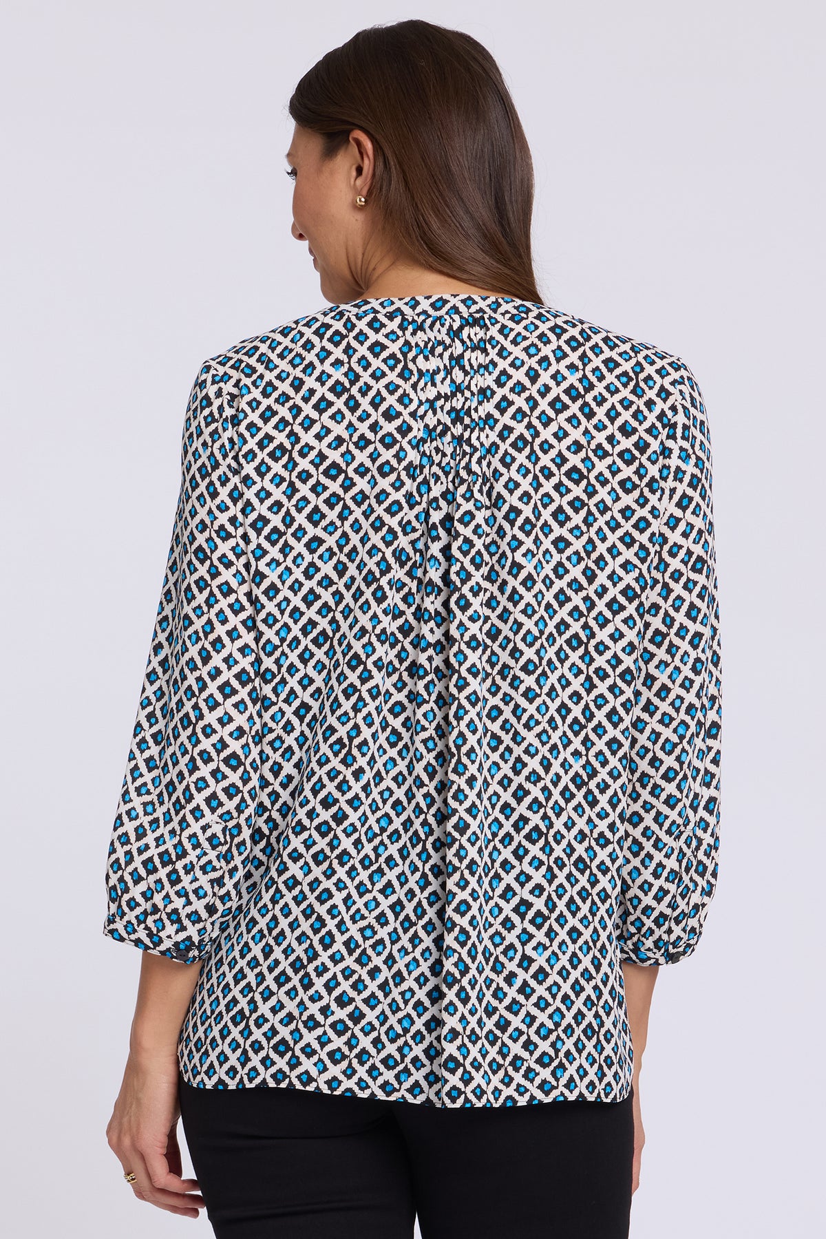 NYDJ Pintuck Blouse  - Lattice Geo Blue Bay