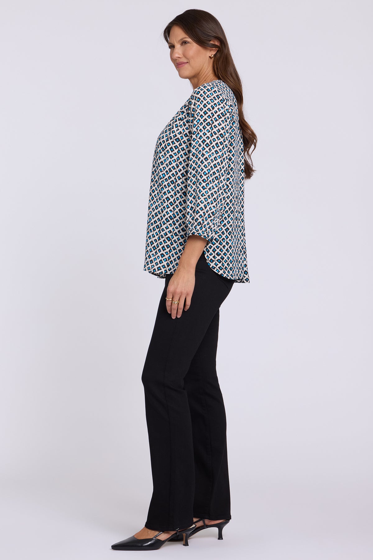 NYDJ Pintuck Blouse  - Lattice Geo Blue Bay