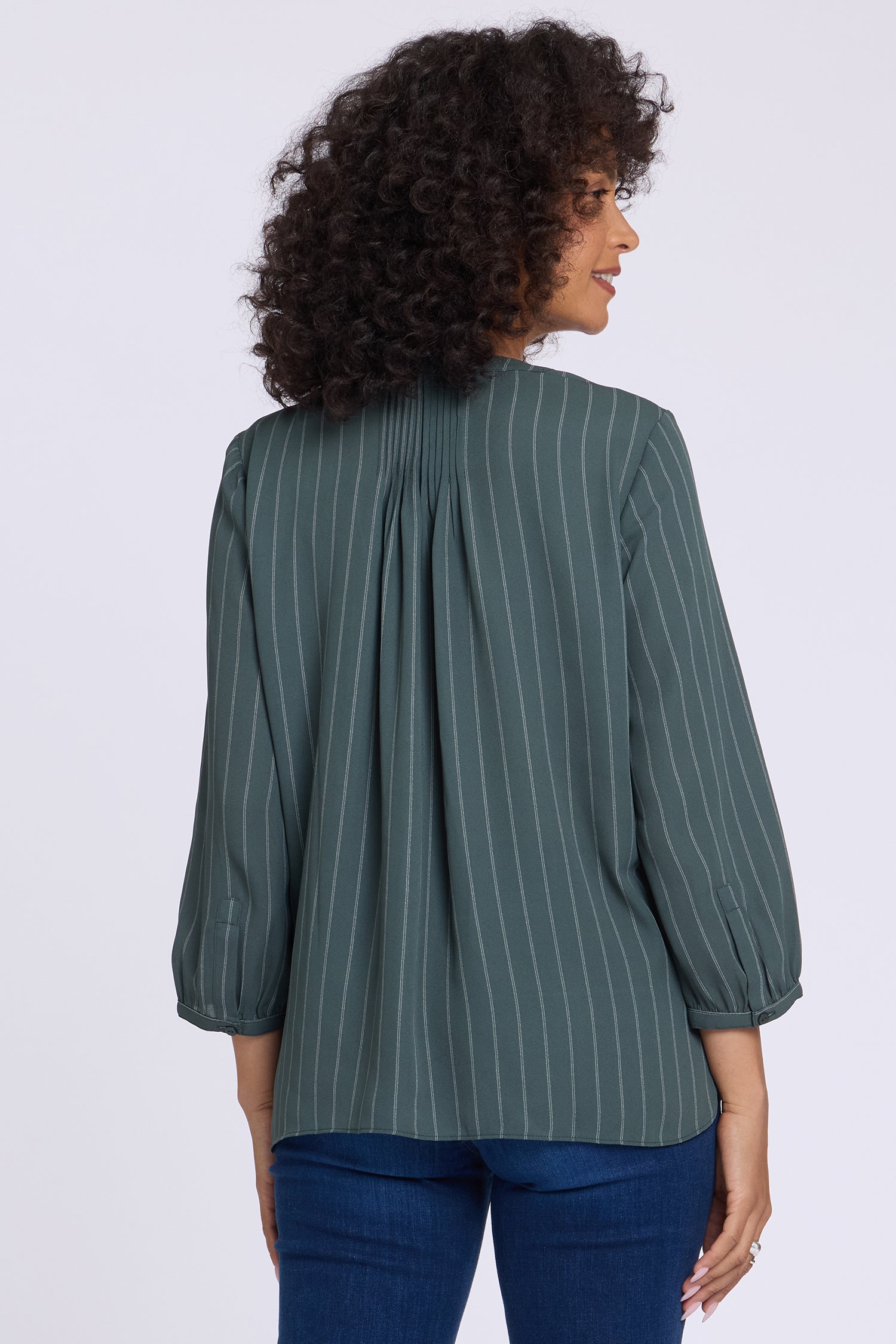 NYDJ Pintuck Blouse  - Blurred Stripe Olive