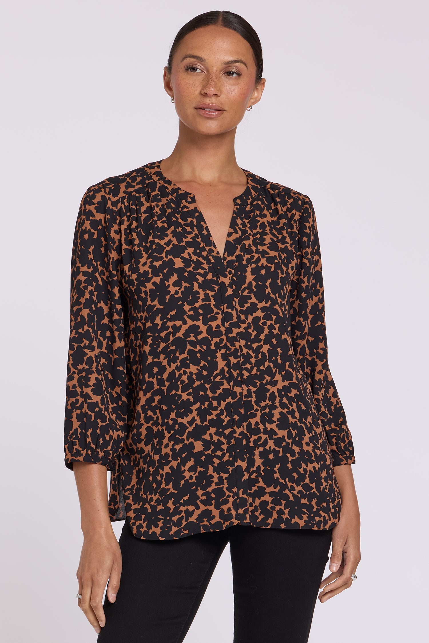 NYDJ Pintuck Blouse  - Moonflower Mocha