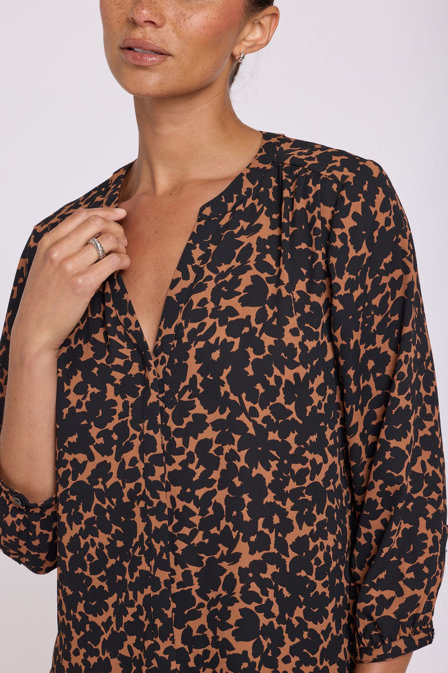 NYDJ Pintuck Blouse  - Moonflower Mocha