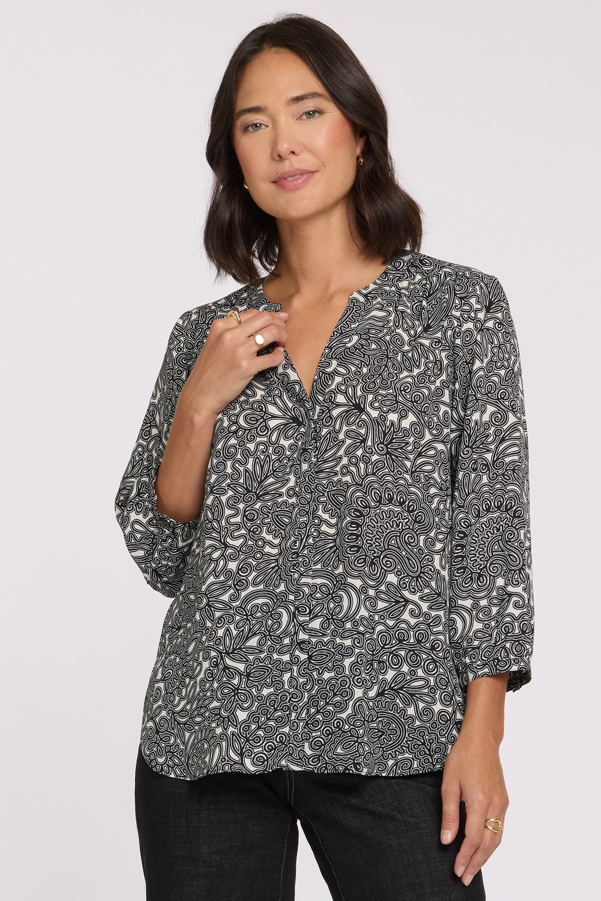 NYDJ Pintuck Blouse  - Chelsea Lace Black