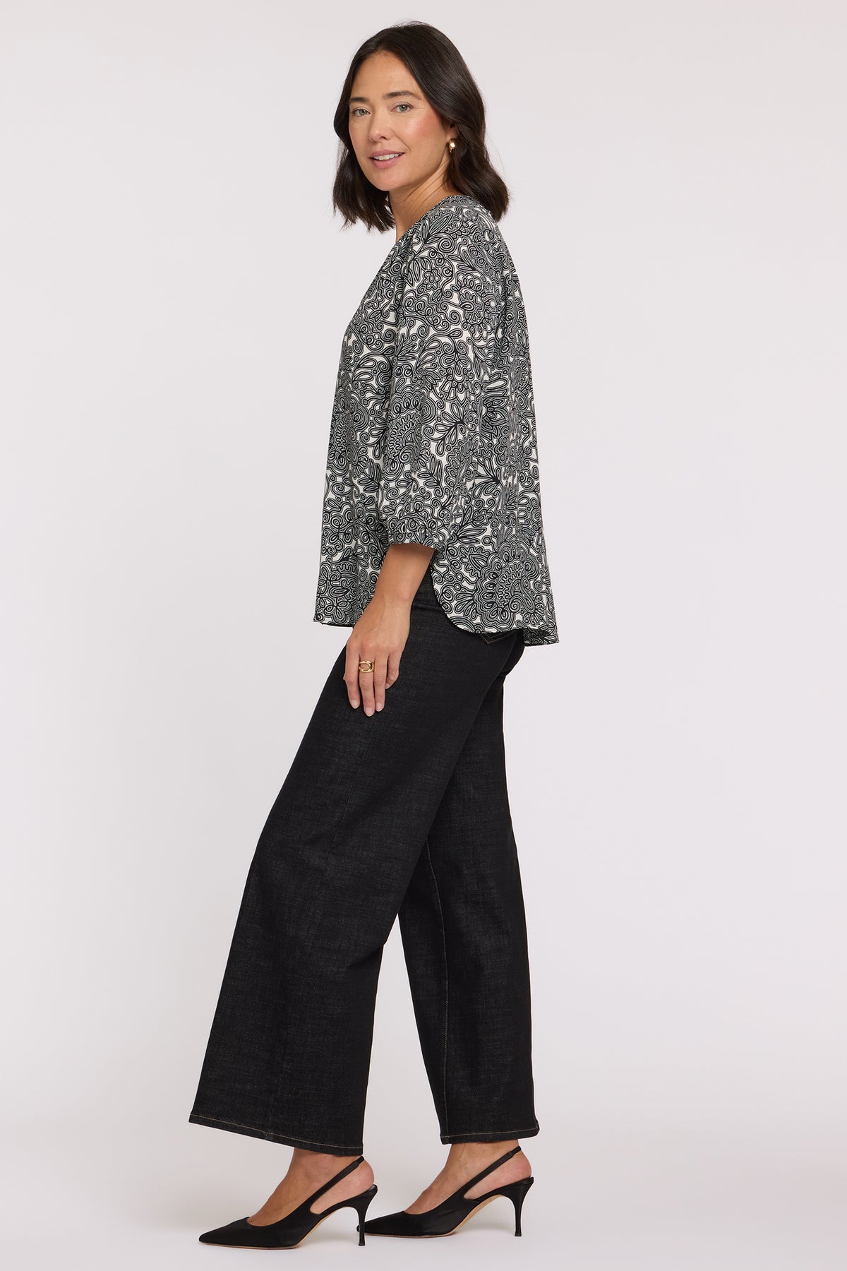 NYDJ Pintuck Blouse  - Chelsea Lace Black