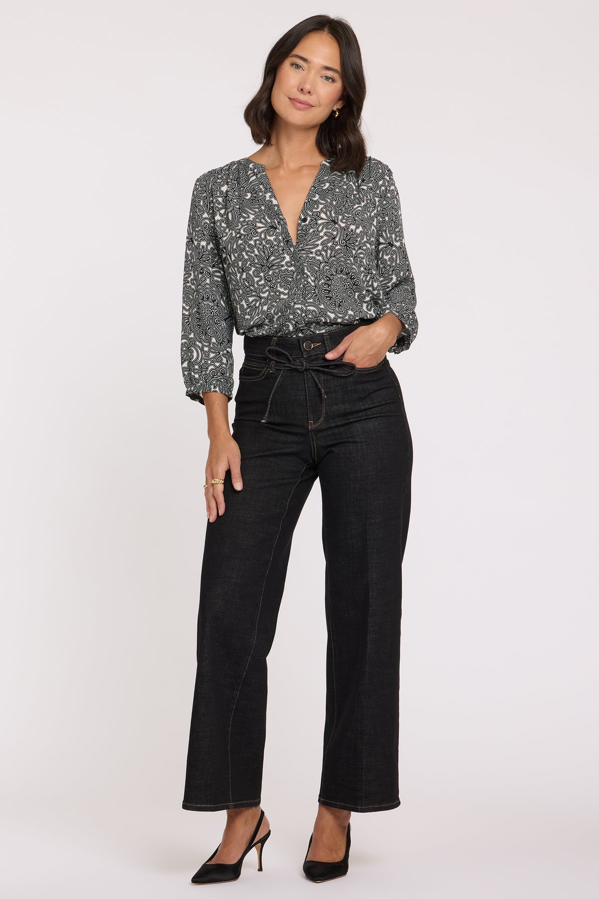 NYDJ Pintuck Blouse  - Chelsea Lace Black