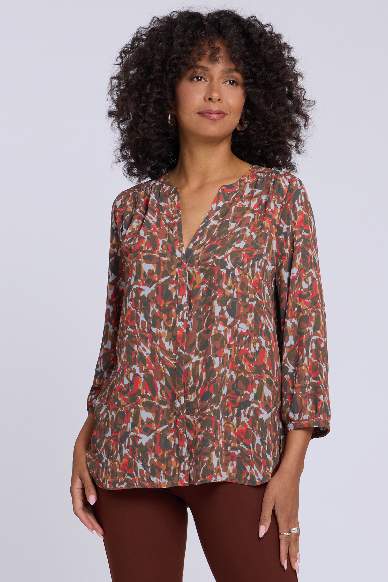 NYDJ Pintuck Blouse  - West End Abstract Mocha
