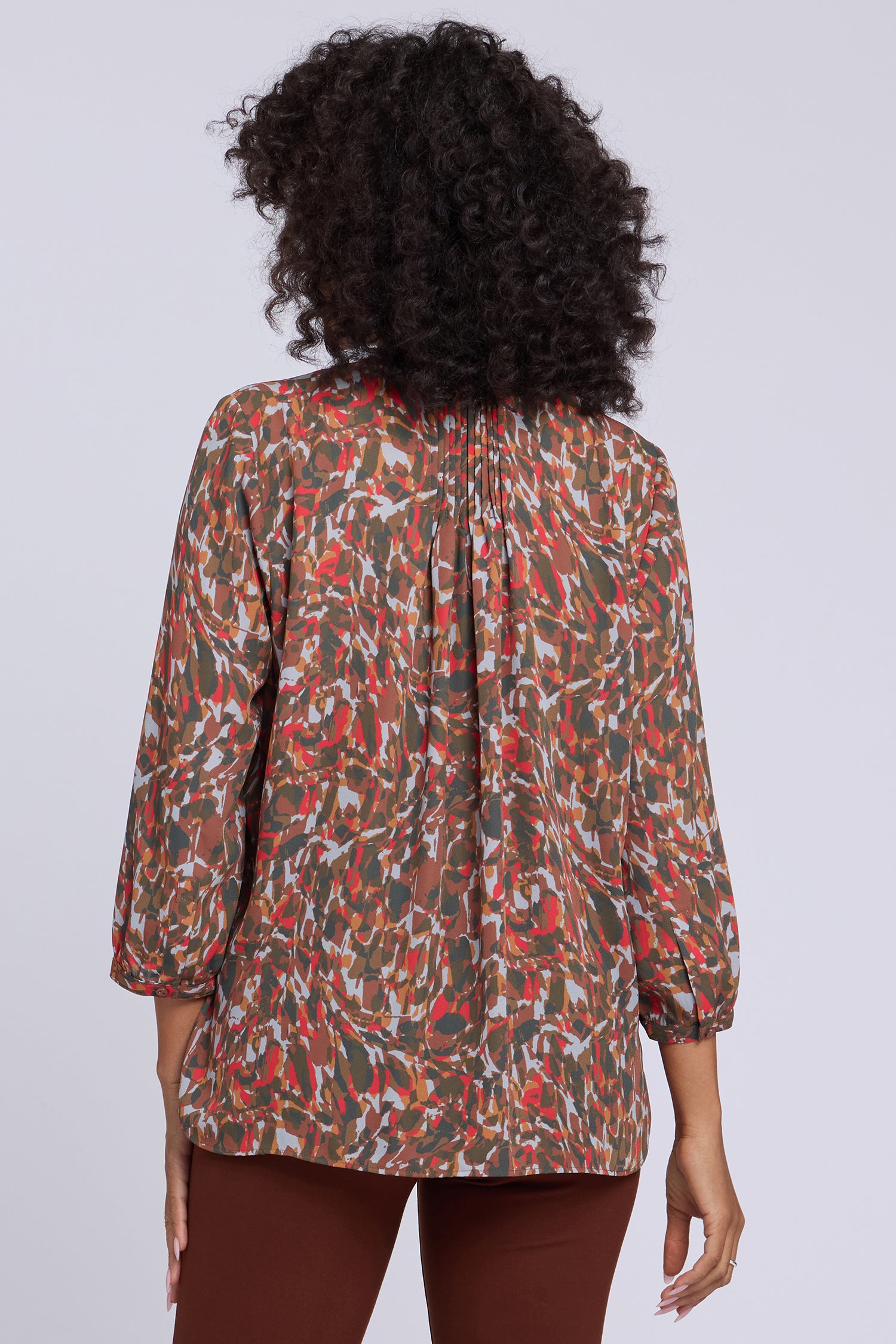 NYDJ Pintuck Blouse  - West End Abstract Mocha