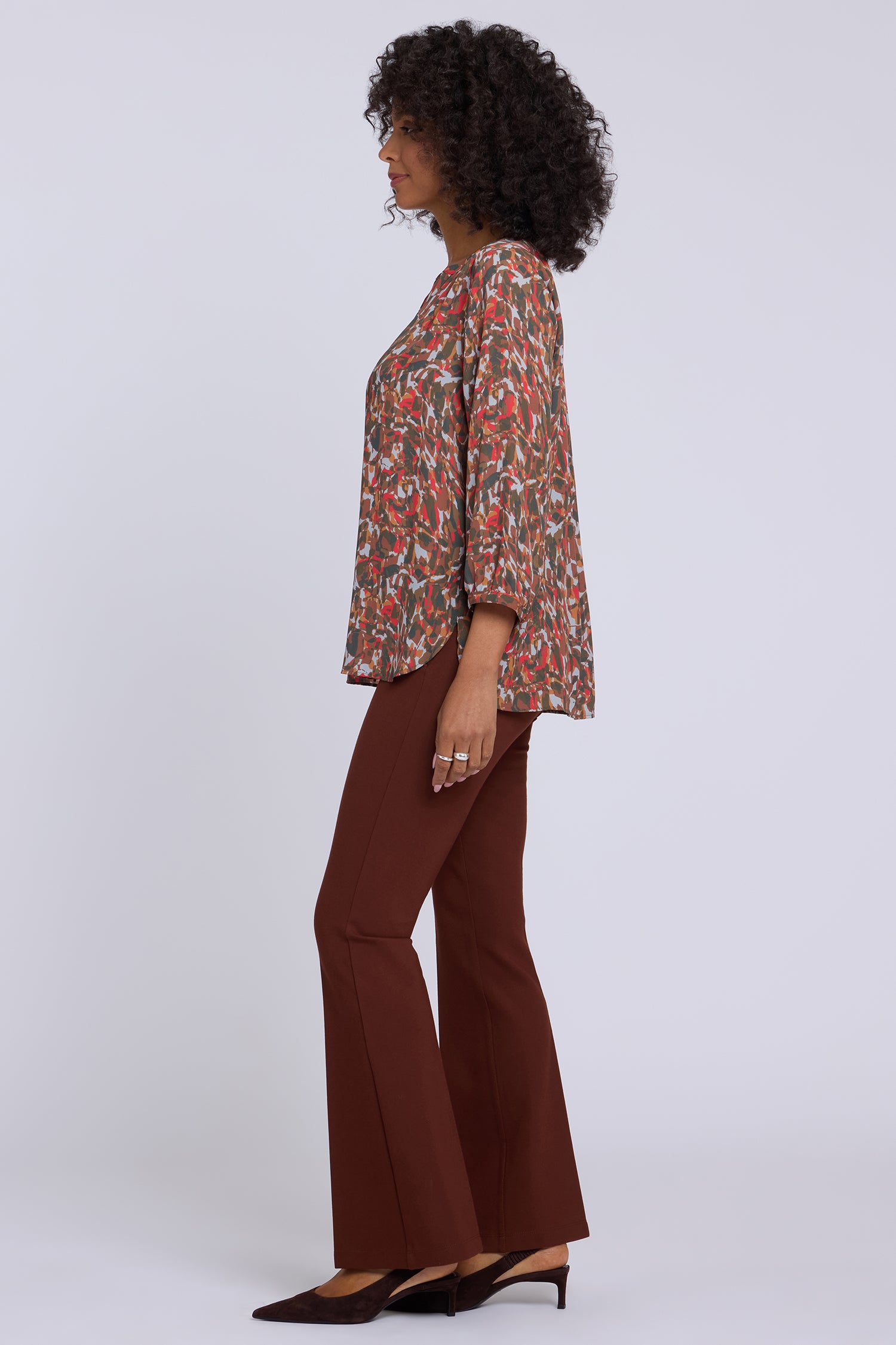 NYDJ Pintuck Blouse  - West End Abstract Mocha
