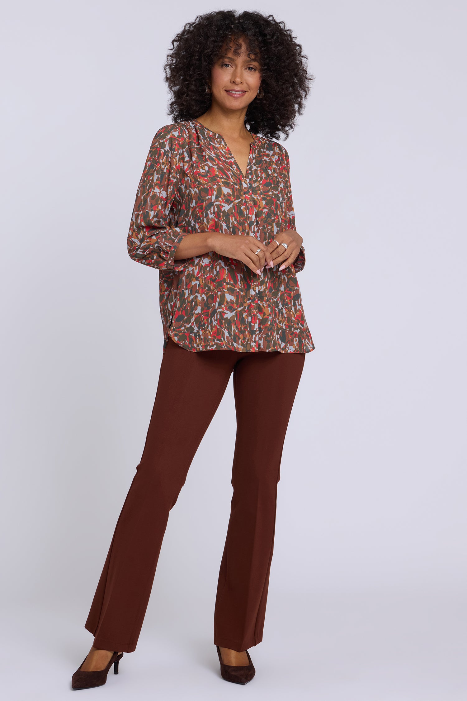 NYDJ Pintuck Blouse  - West End Abstract Mocha