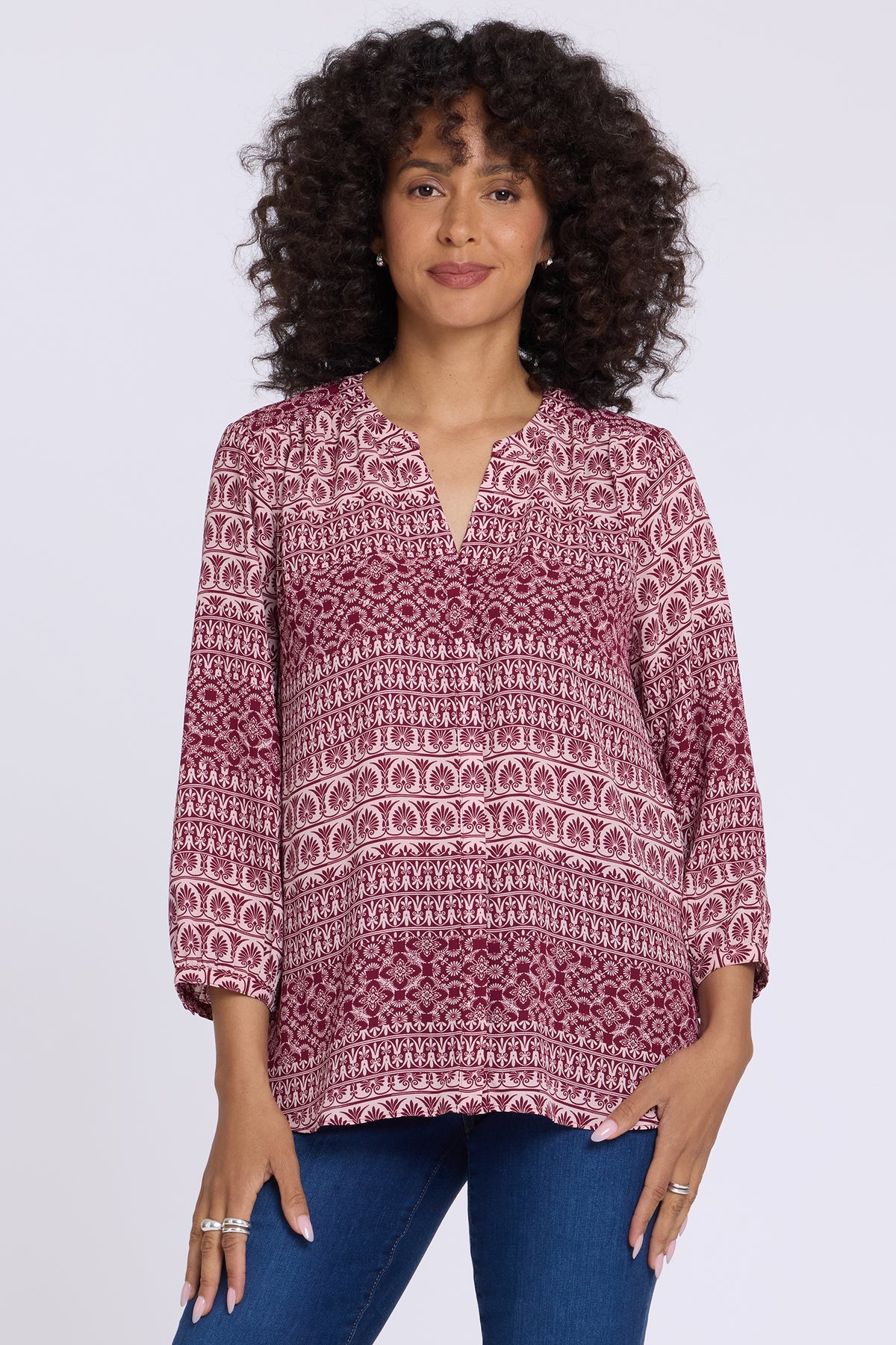 NYDJ Pintuck Blouse  - Terrace Stripe Burgundy