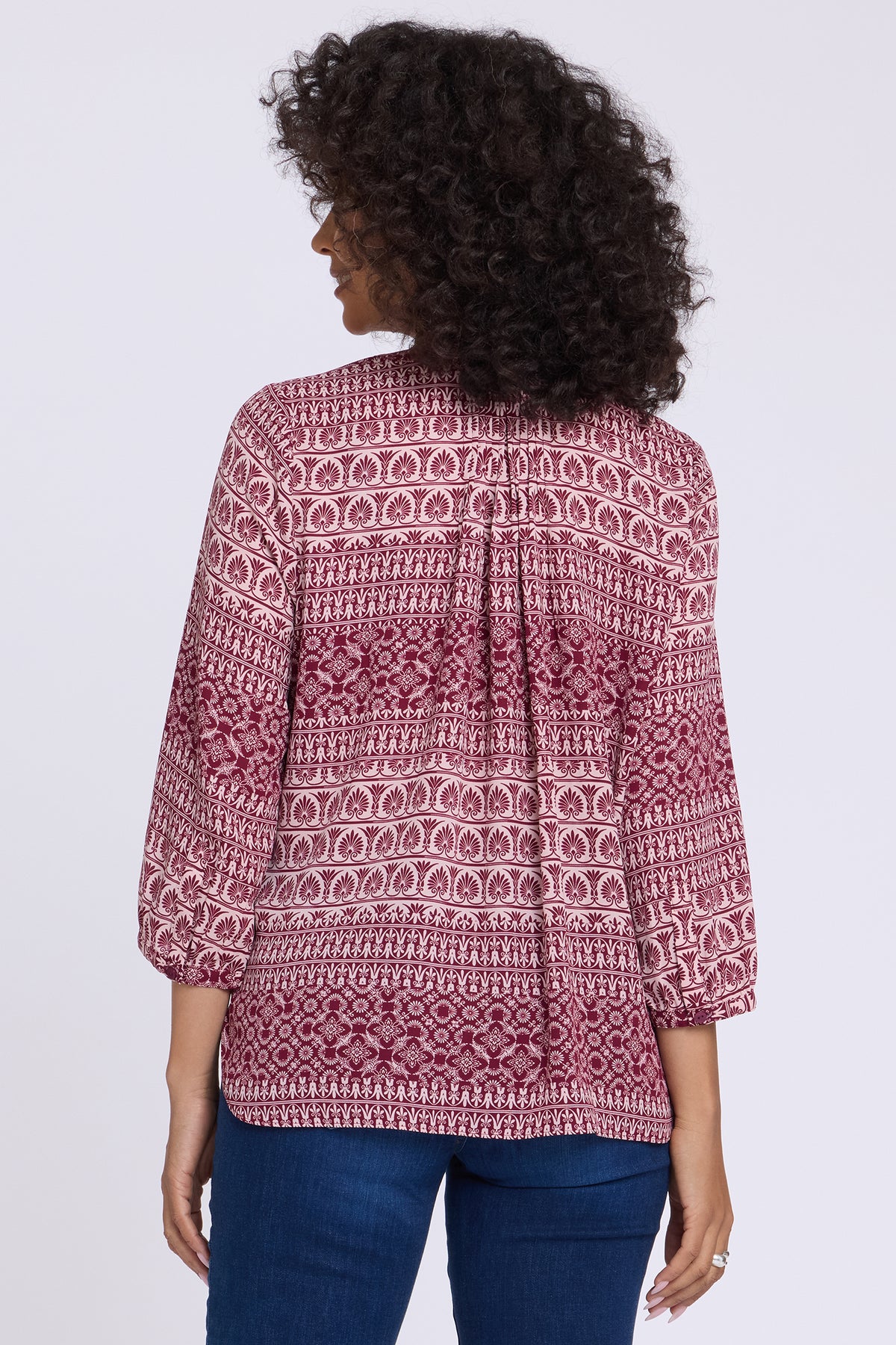 NYDJ Pintuck Blouse  - Terrace Stripe Burgundy