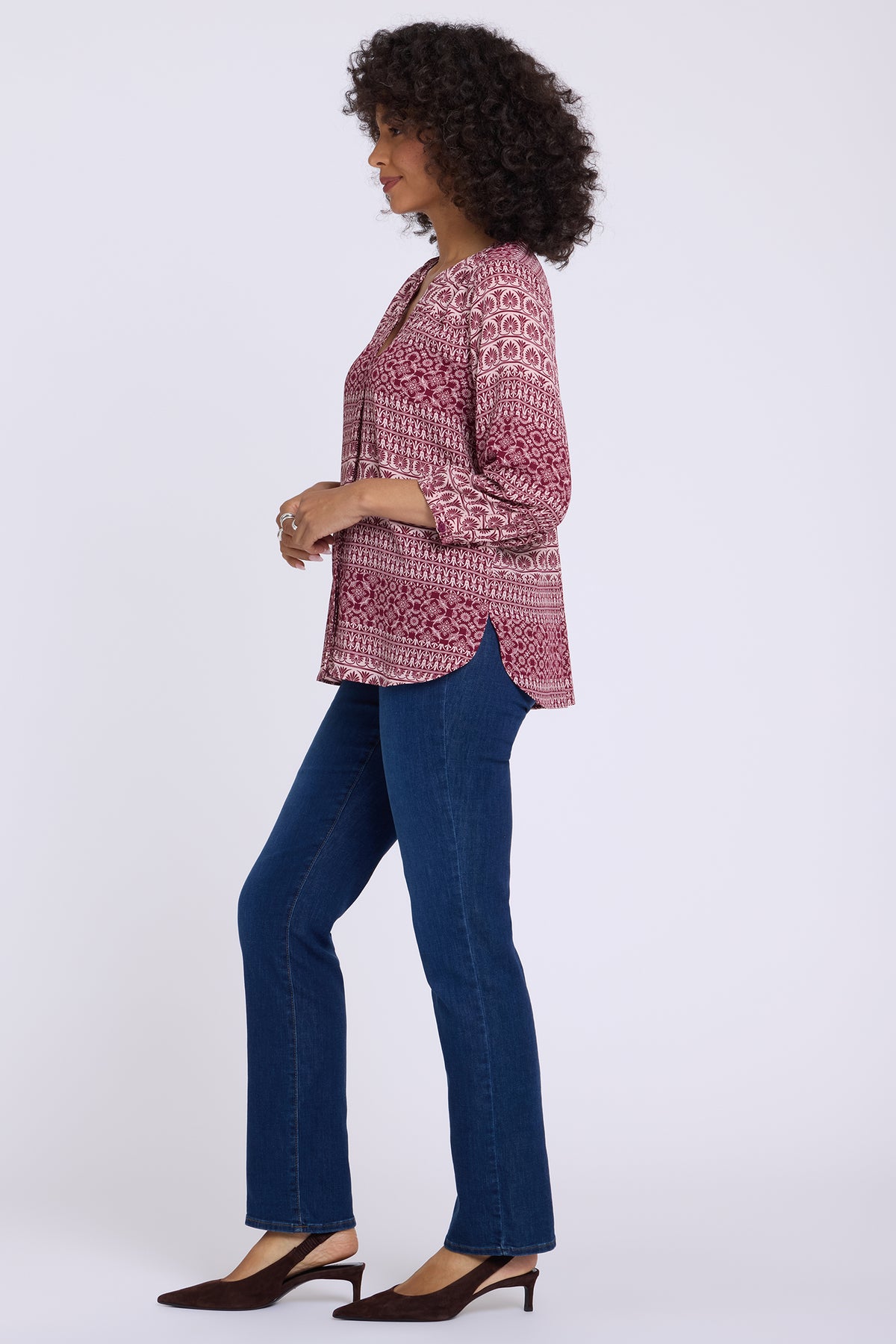 NYDJ Pintuck Blouse  - Terrace Stripe Burgundy