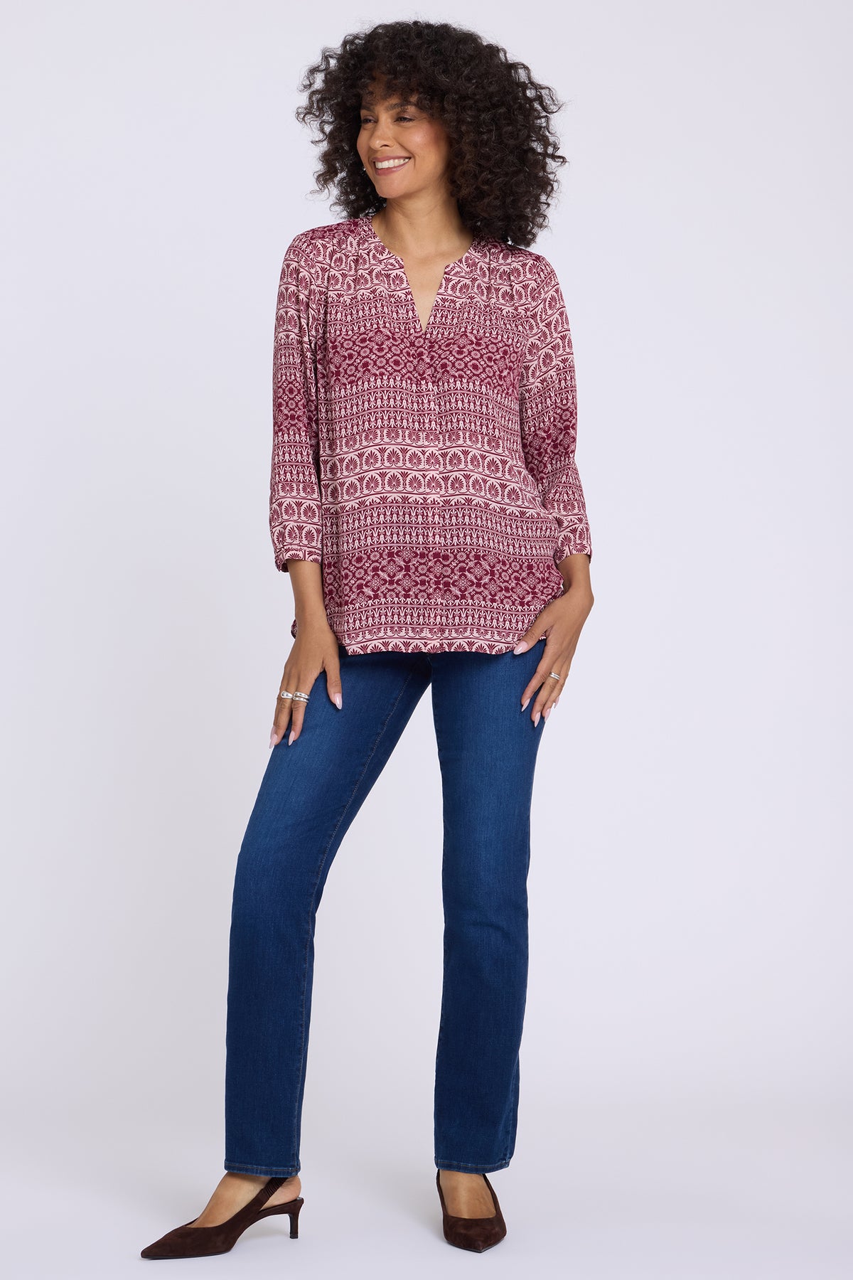 NYDJ Pintuck Blouse  - Terrace Stripe Burgundy