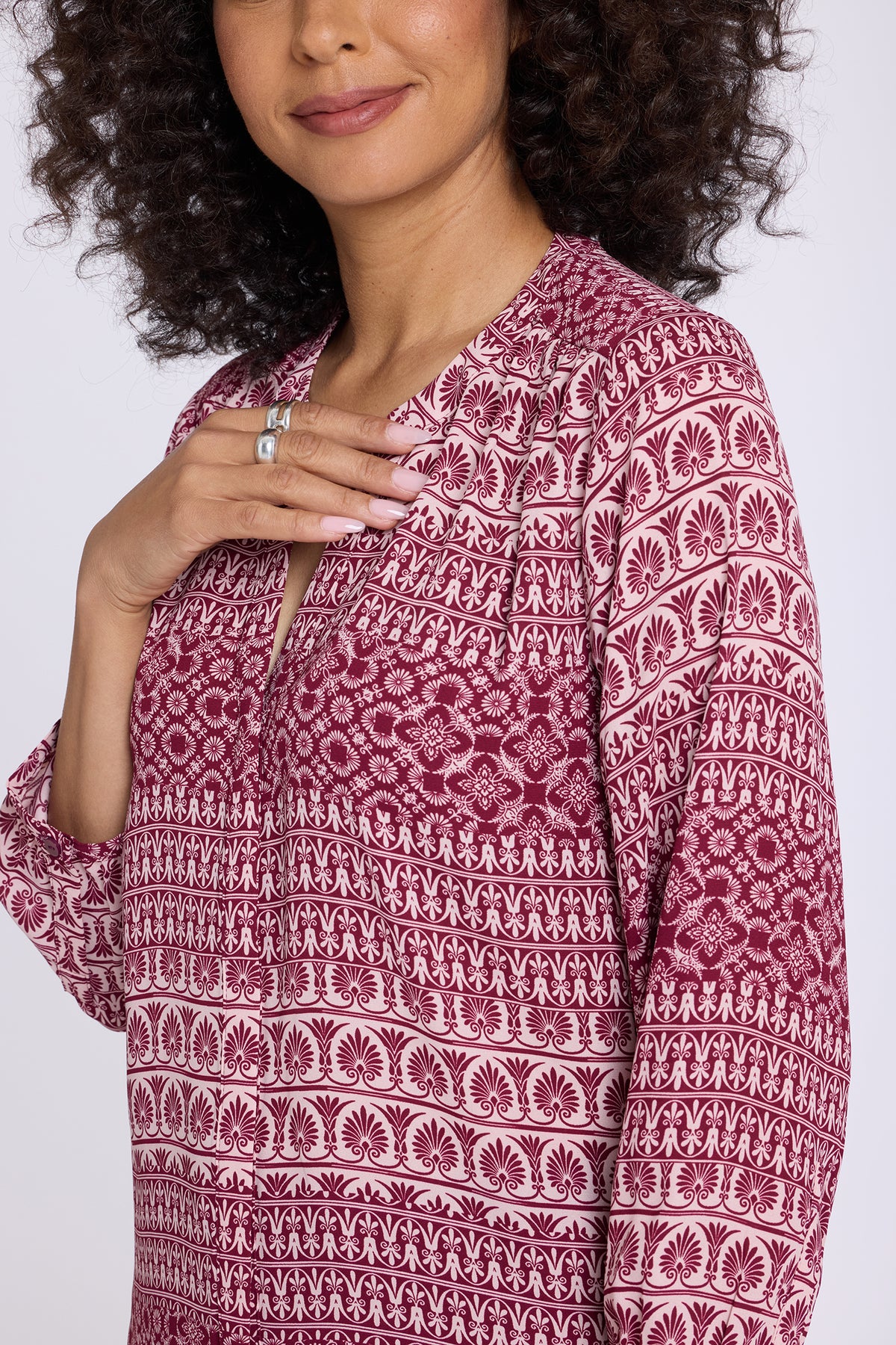 NYDJ Pintuck Blouse  - Terrace Stripe Burgundy