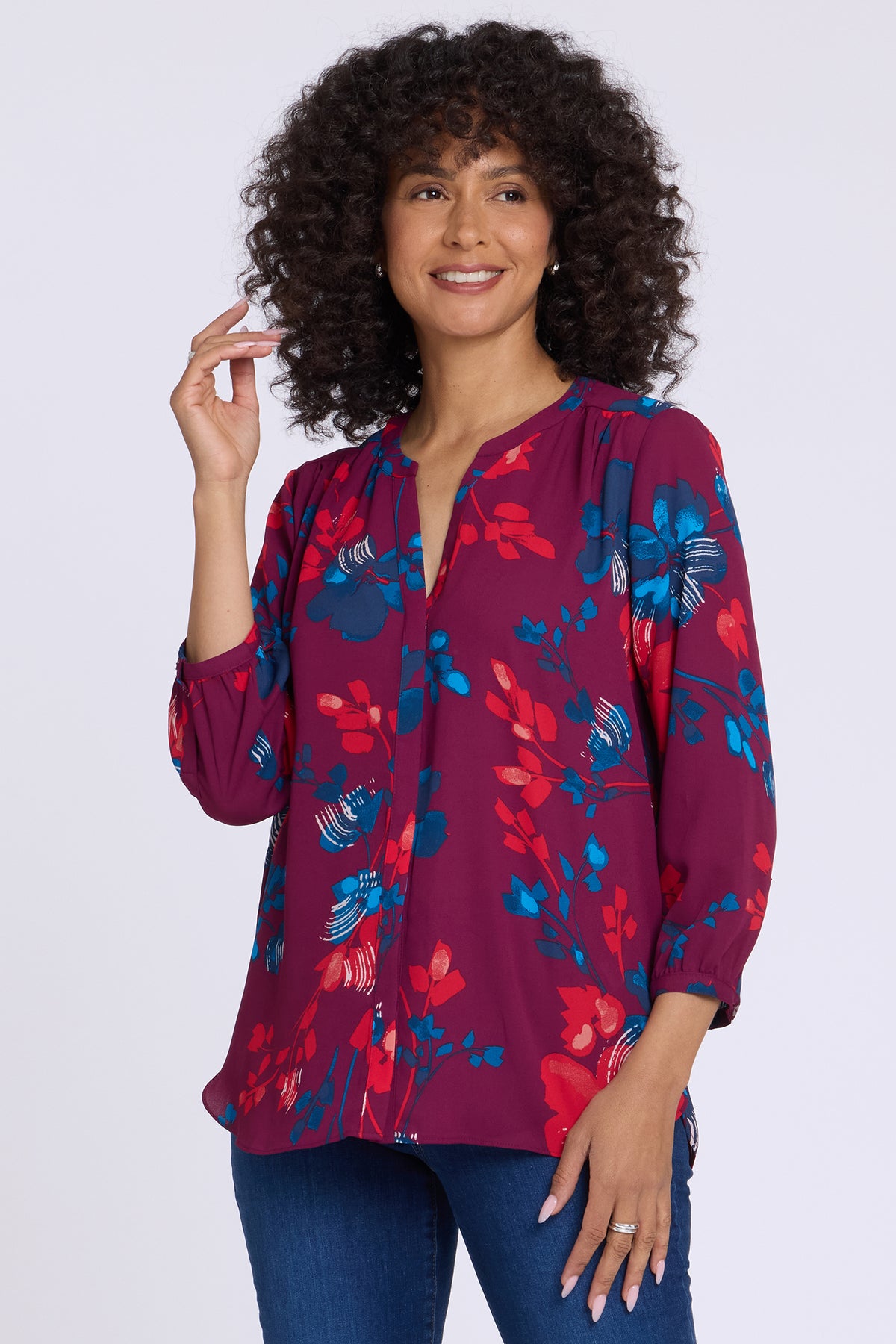 NYDJ Pintuck Blouse  - Floral Blooms Jazzy