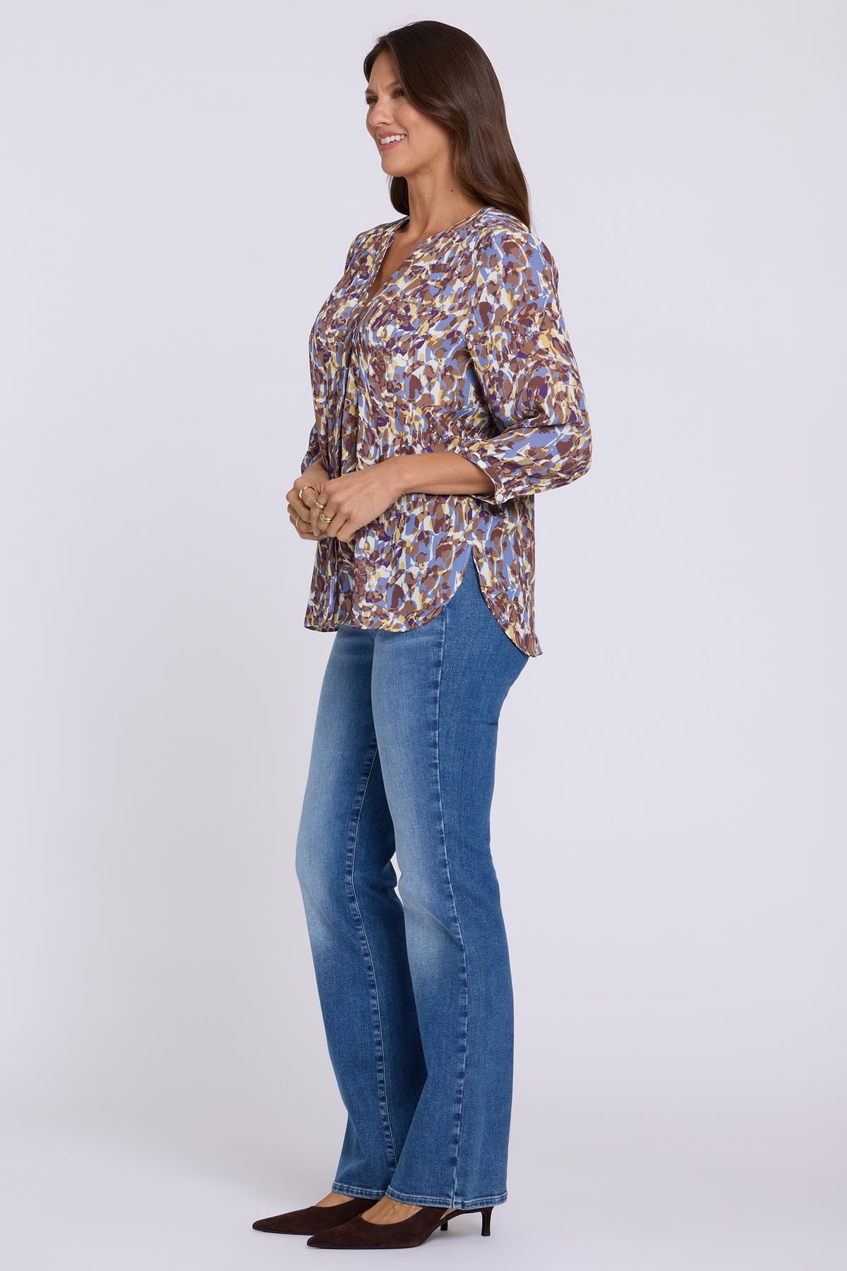 NYDJ Pintuck Blouse  - West End Abstract Dewberry