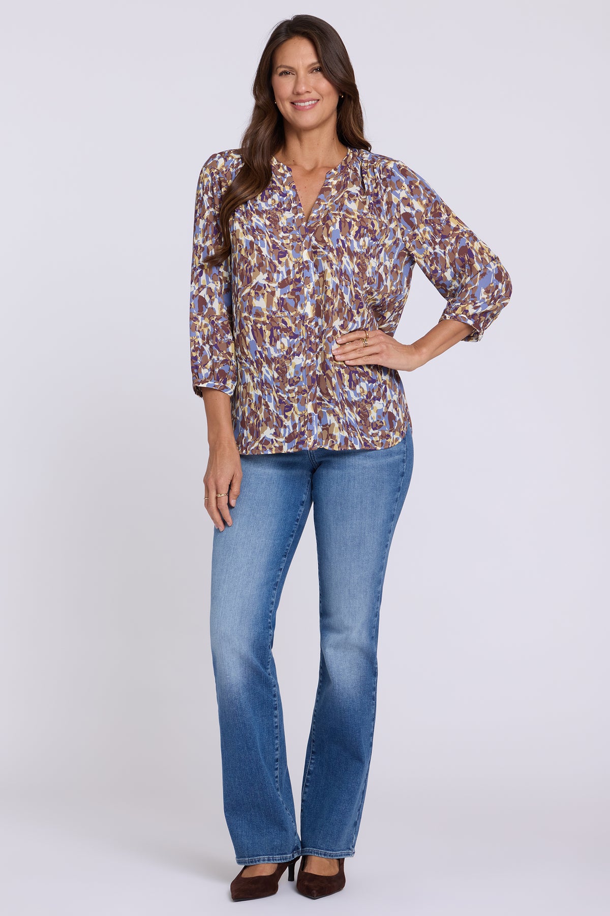 NYDJ Pintuck Blouse  - West End Abstract Dewberry