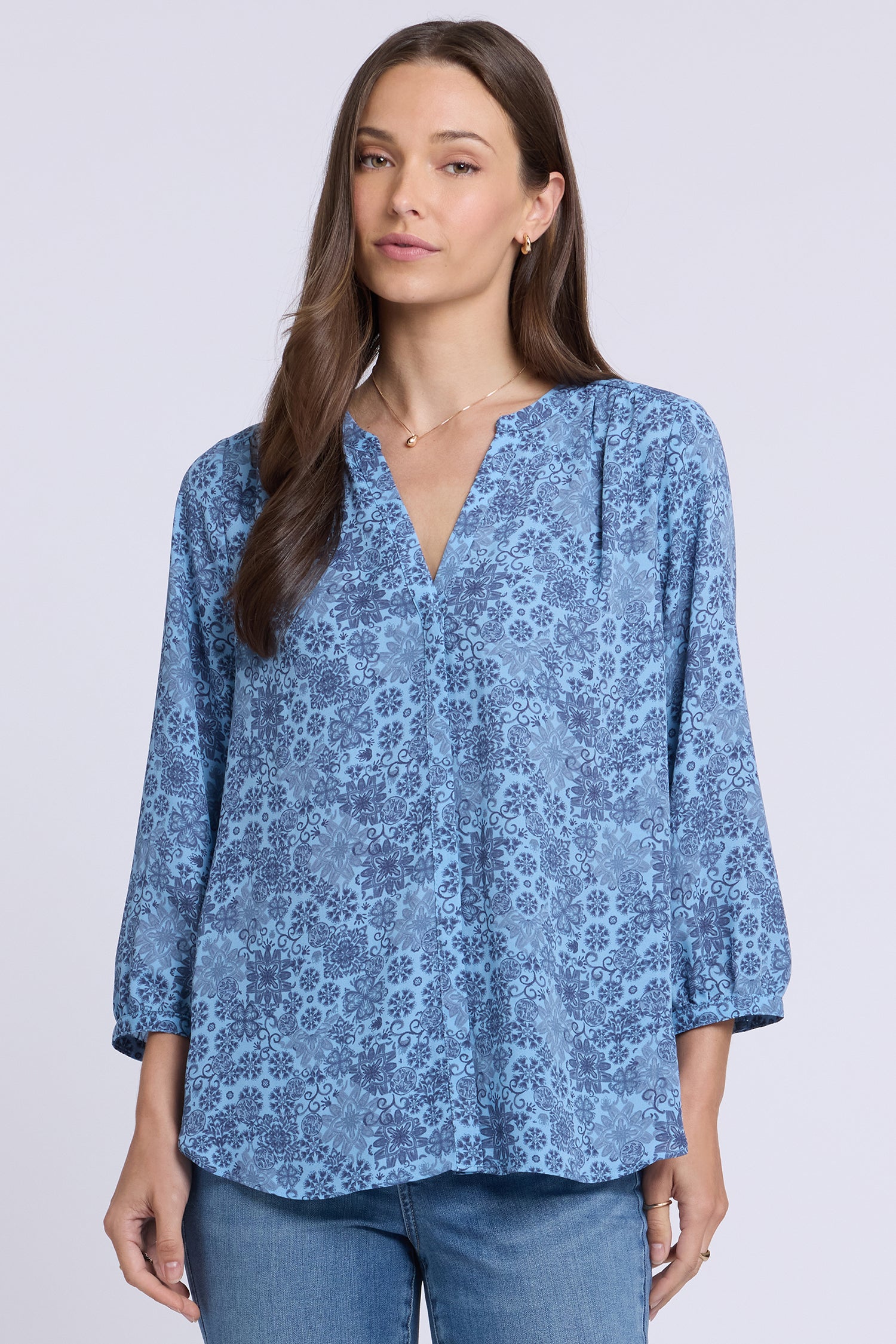NYDJ Pintuck Blouse  - Blue Dusk Crystals