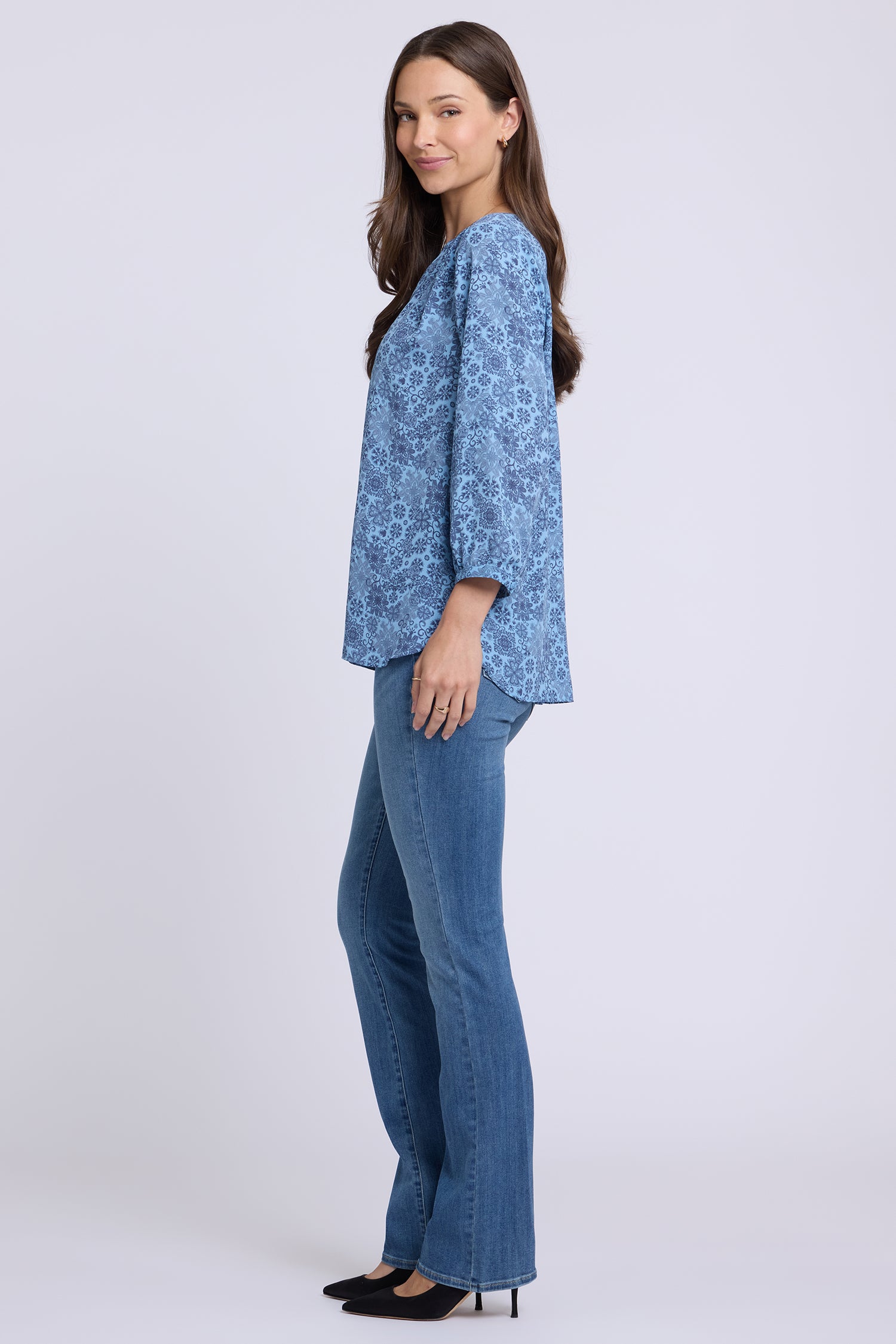 NYDJ Pintuck Blouse  - Blue Dusk Crystals