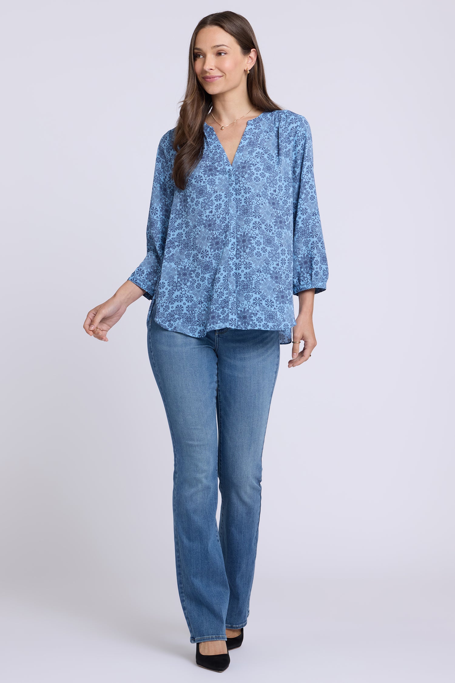 NYDJ Pintuck Blouse  - Blue Dusk Crystals