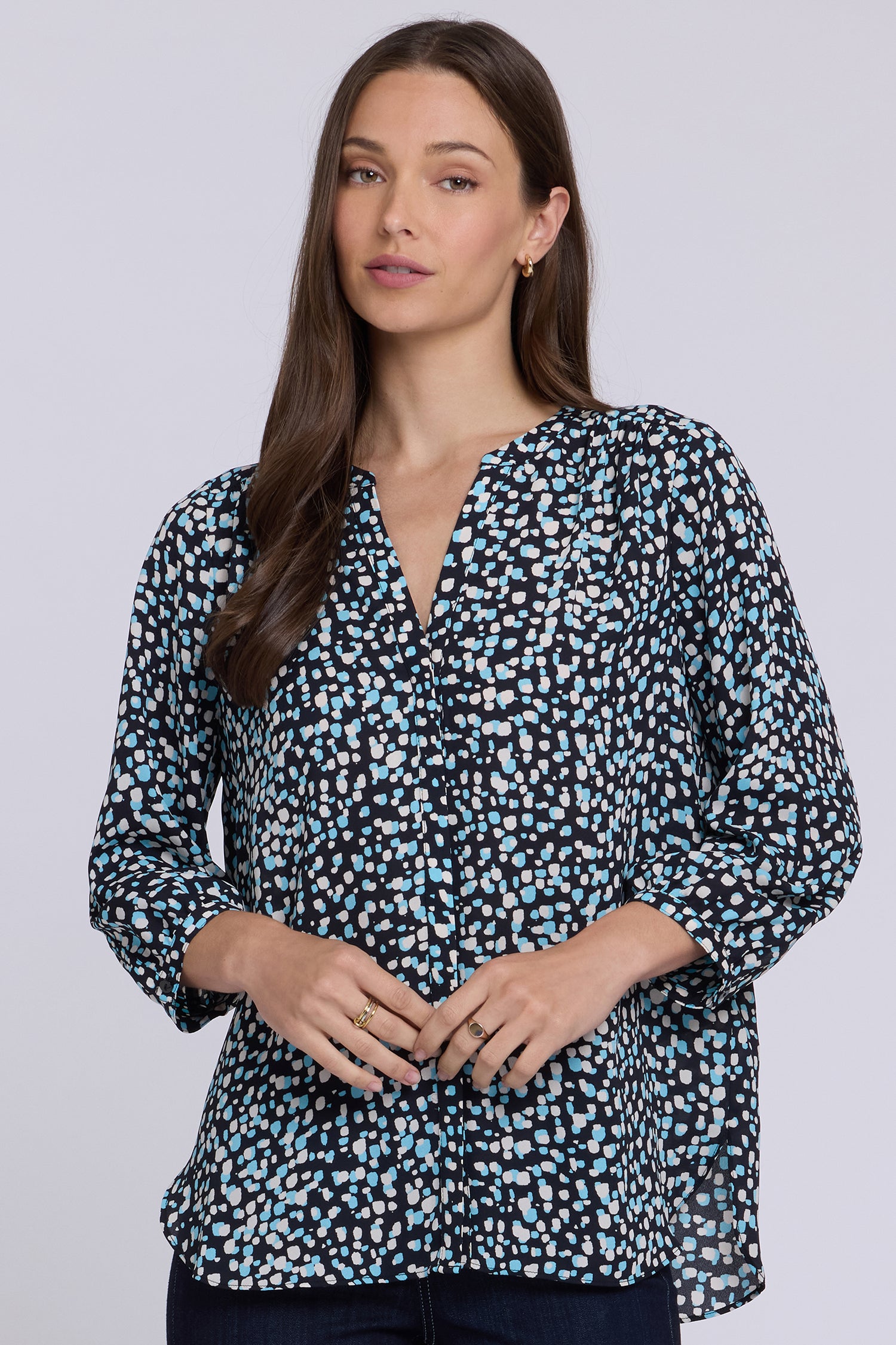 NYDJ Pintuck Blouse  - Random Dots Bluebell