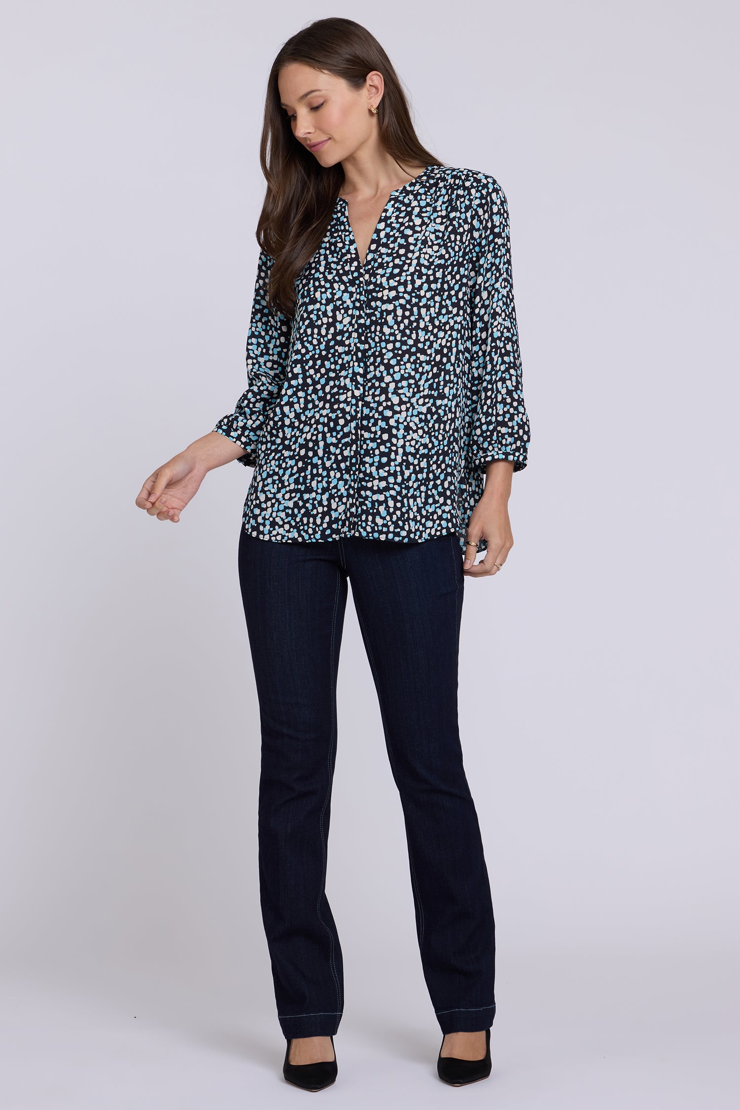 NYDJ Pintuck Blouse  - Random Dots Bluebell