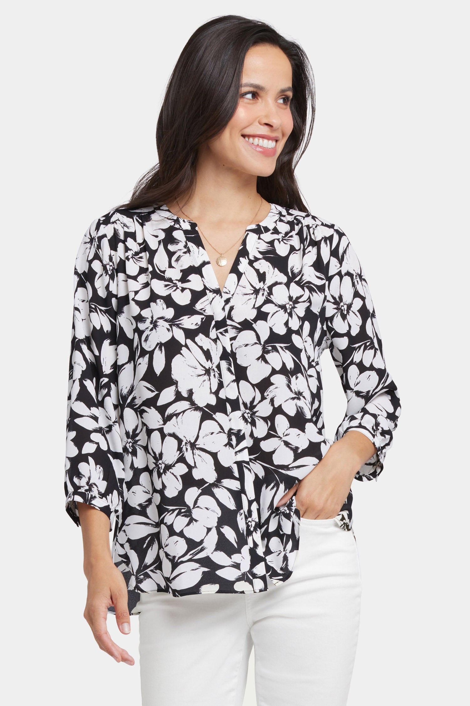 売れ筋商品|||エヌワイディージェイ カットソー トップス レディース Plus Size Pintuck Blouse Indigo Dot Women's Blouses - Shirts & Pintuck Blouses | NYDJ Apparel
