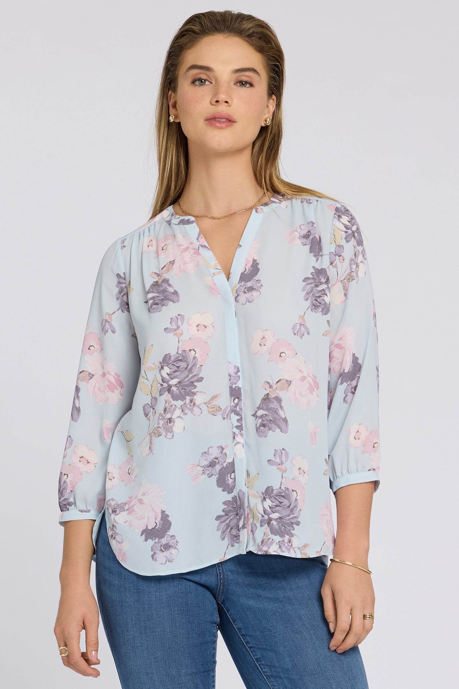 Pintuck Blouse - Graceful Blossom Purple | NYDJ