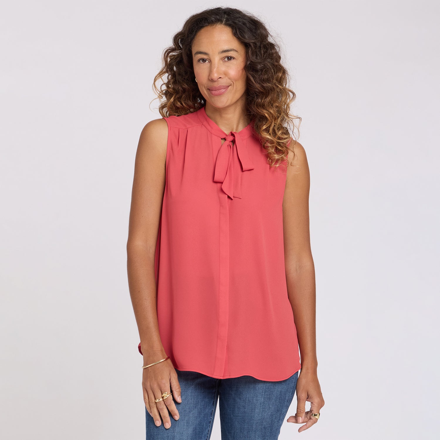 Gypsophila Crystal Blouse 　36 Sleeveless Tie-Neck Blouse - Chrysanthemum Pink | NYDJ