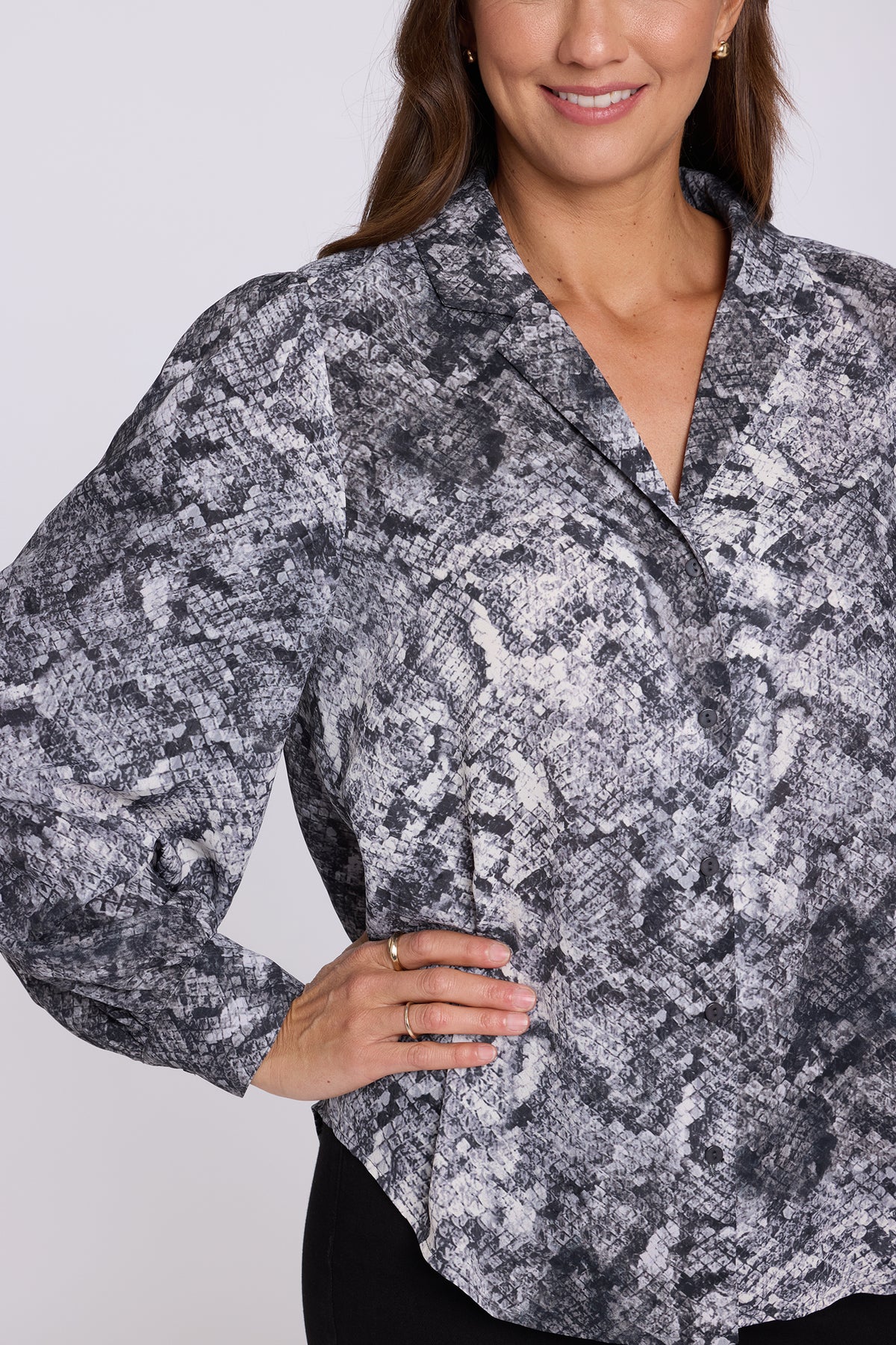 NYDJ Lyla Blouse  - Snake Grey