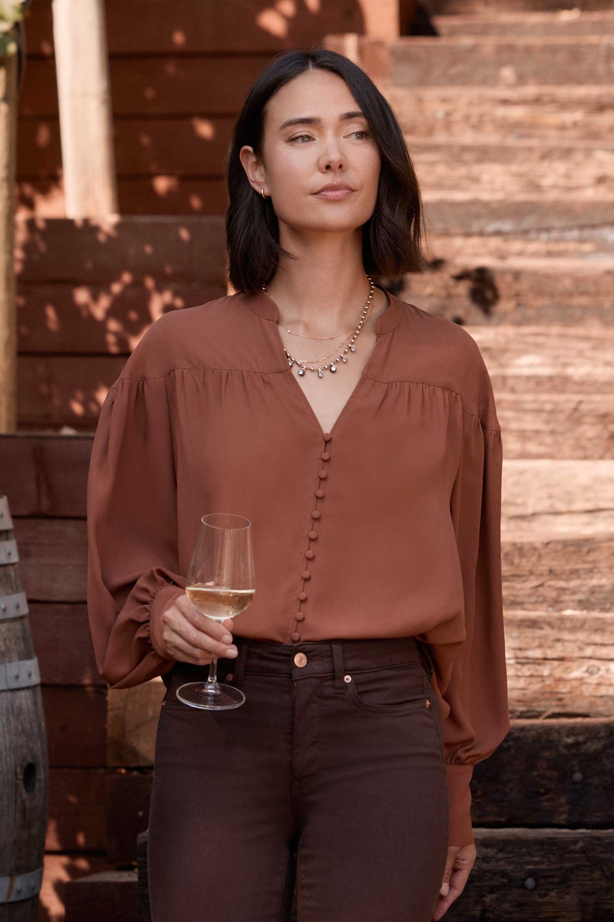 NYDJ Anika Blouse  - Mocha Bisque