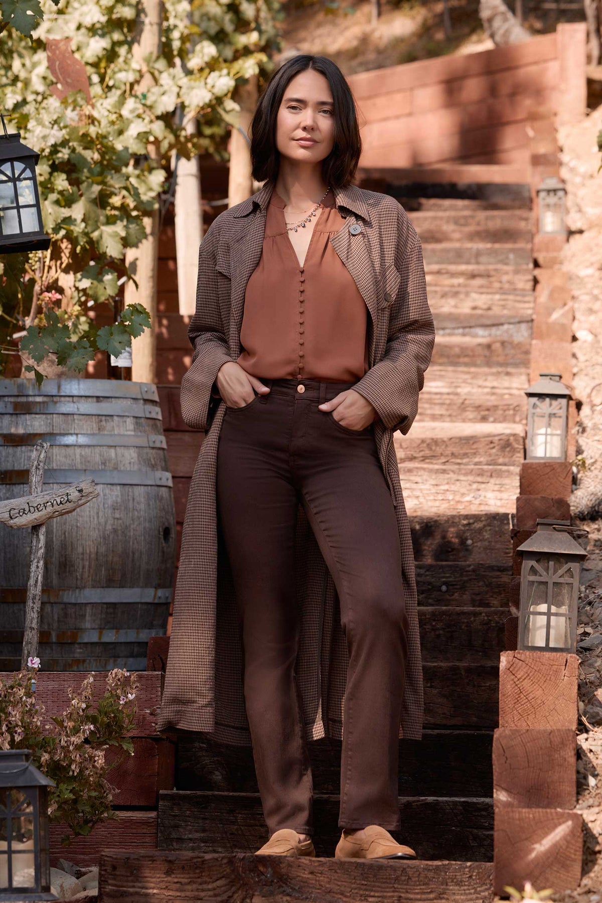 NYDJ Anika Blouse  - Mocha Bisque