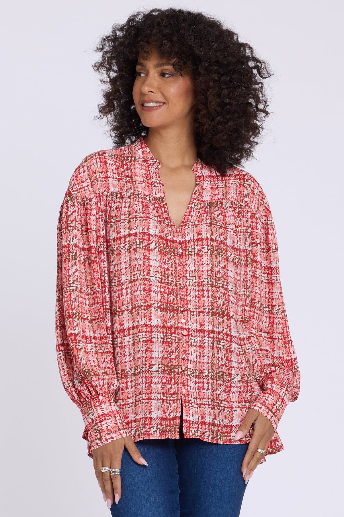 NYDJ Anika Blouse  - Abstract Tweed Camellia