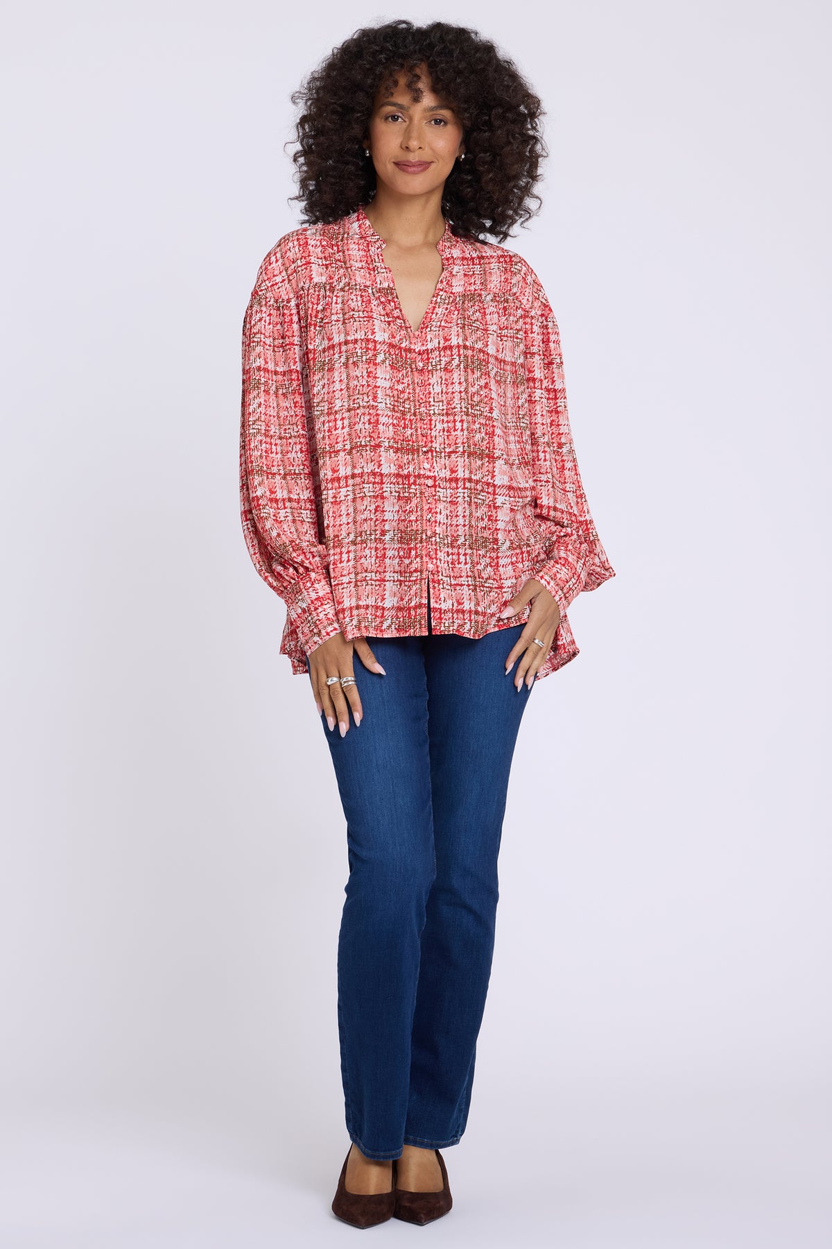 NYDJ Anika Blouse  - Abstract Tweed Camellia