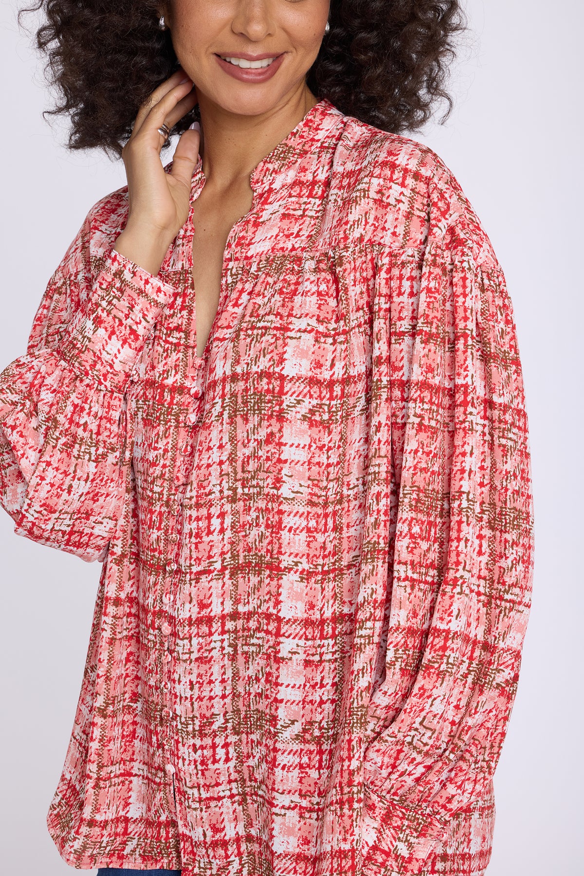 NYDJ Anika Blouse  - Abstract Tweed Camellia