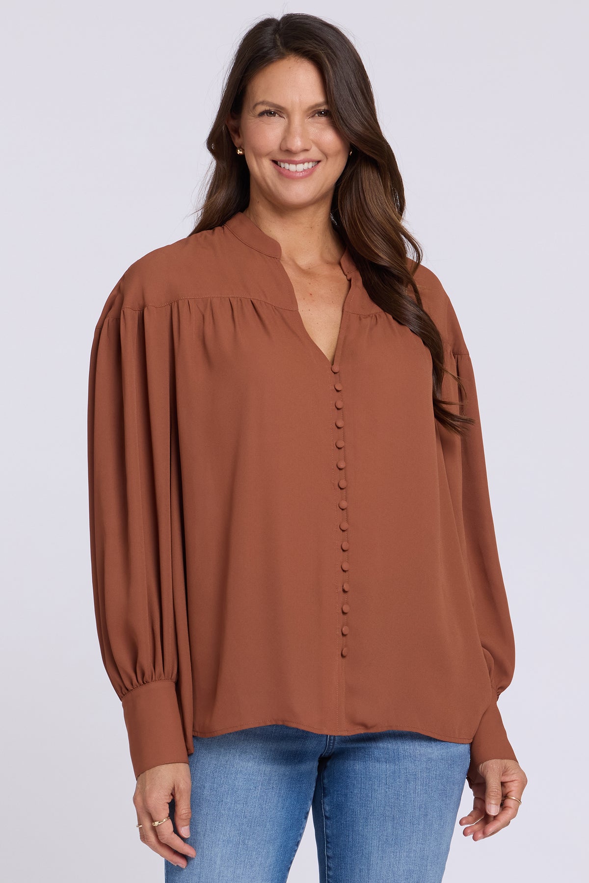 NYDJ Anika Blouse  - Mocha Bisque