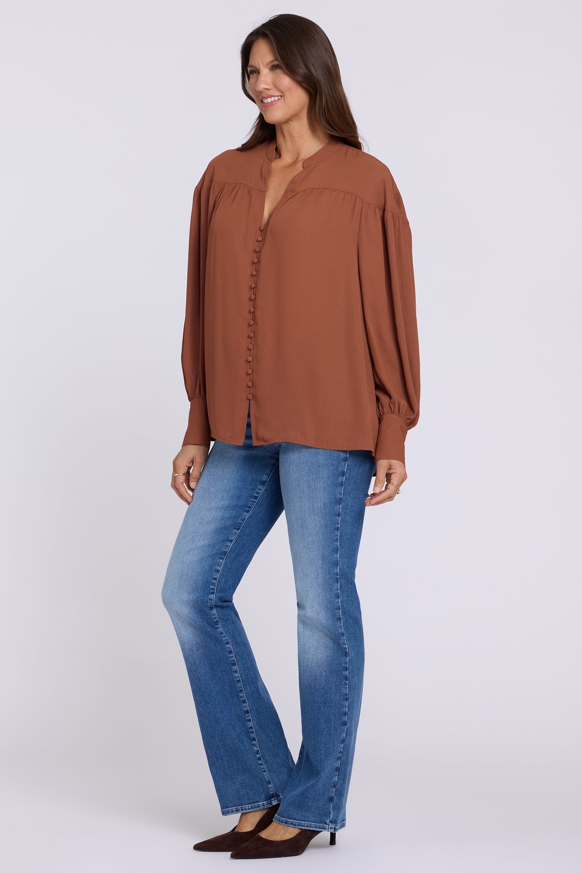 NYDJ Anika Blouse  - Mocha Bisque