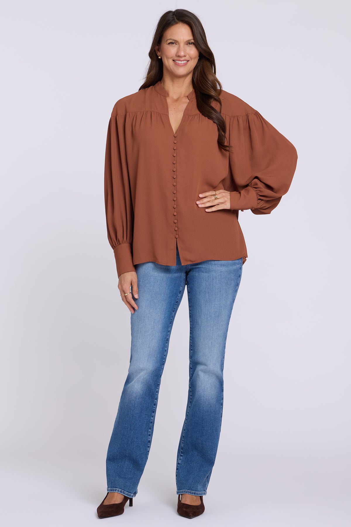 NYDJ Anika Blouse  - Mocha Bisque