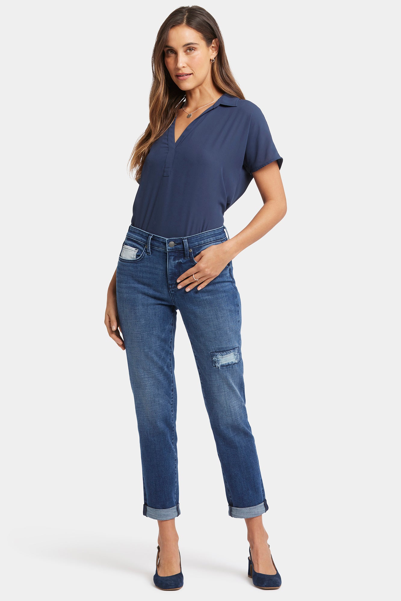 NYDJ Margot Girlfriend Jeans With Striped Patch - Moonlight