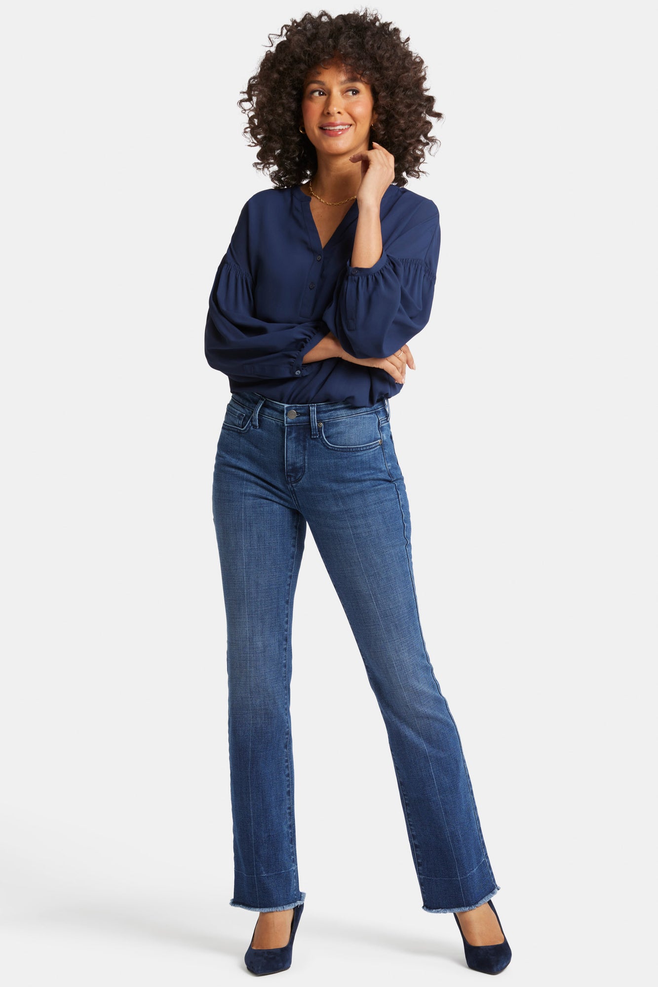 NYDJ Barbara Bootcut Jeans With Frayed Hems - Dark River