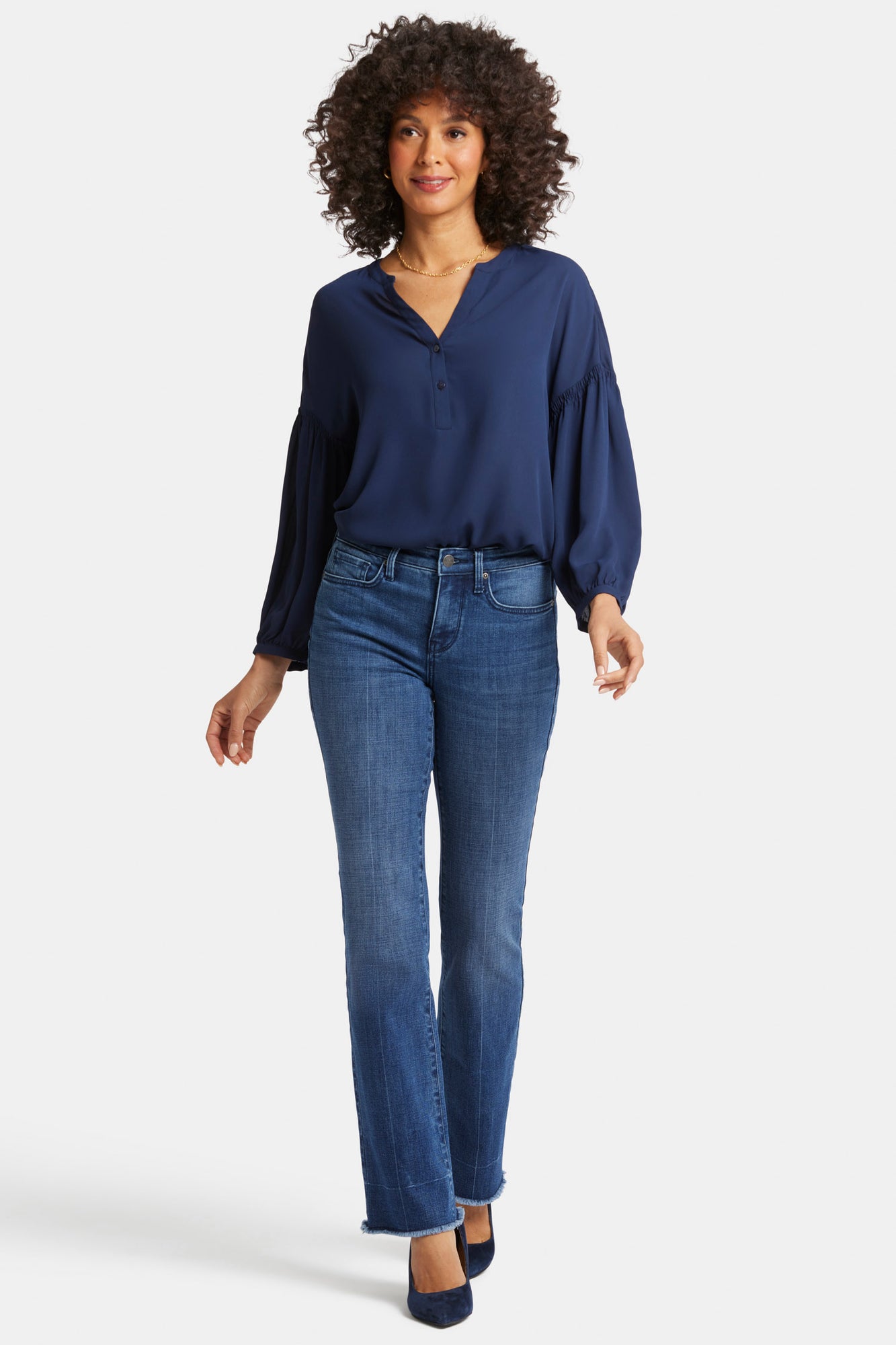 NYDJ Barbara Bootcut Jeans With Frayed Hems - Dark River