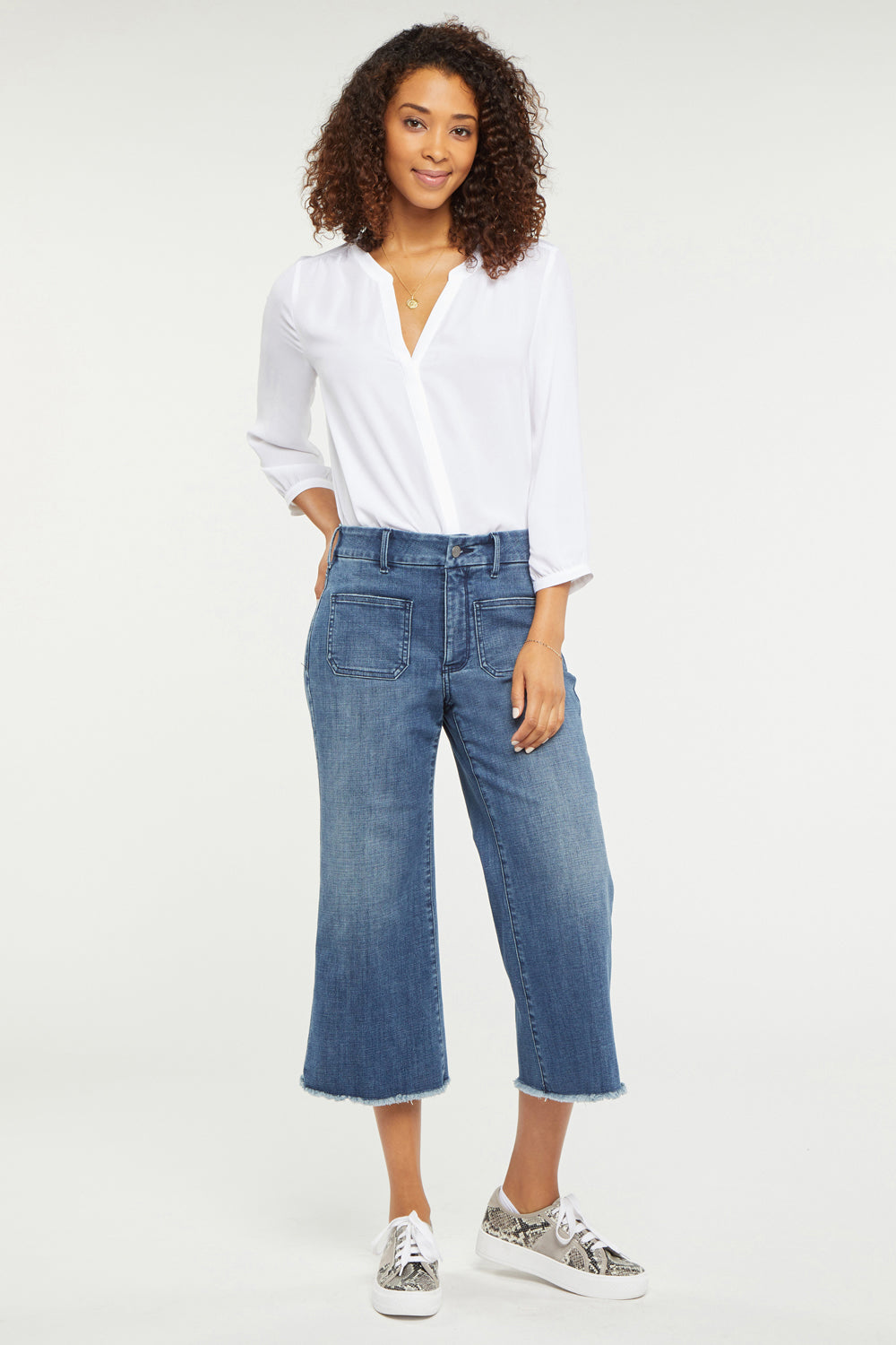 NYDJ Patchie Wide Leg Capri Jeans With Frayed Hems - Caliente