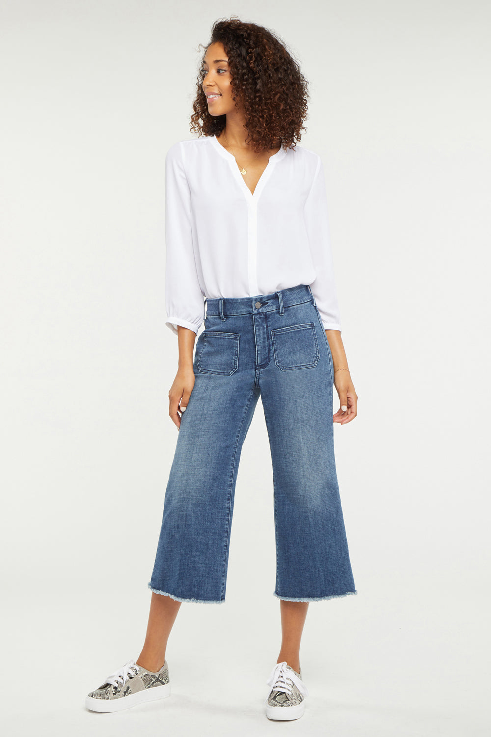 NYDJ Patchie Wide Leg Capri Jeans With Frayed Hems - Caliente