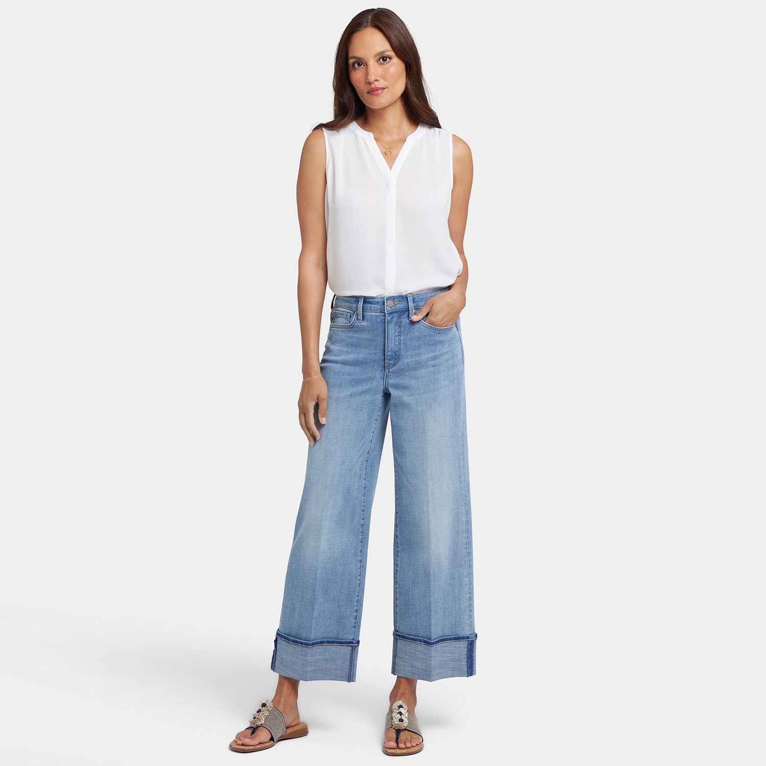 パンツ FEELS. Wide Straight Denim Ice Blue 28 Teresa Wide Leg Jeans With High Rise, 28