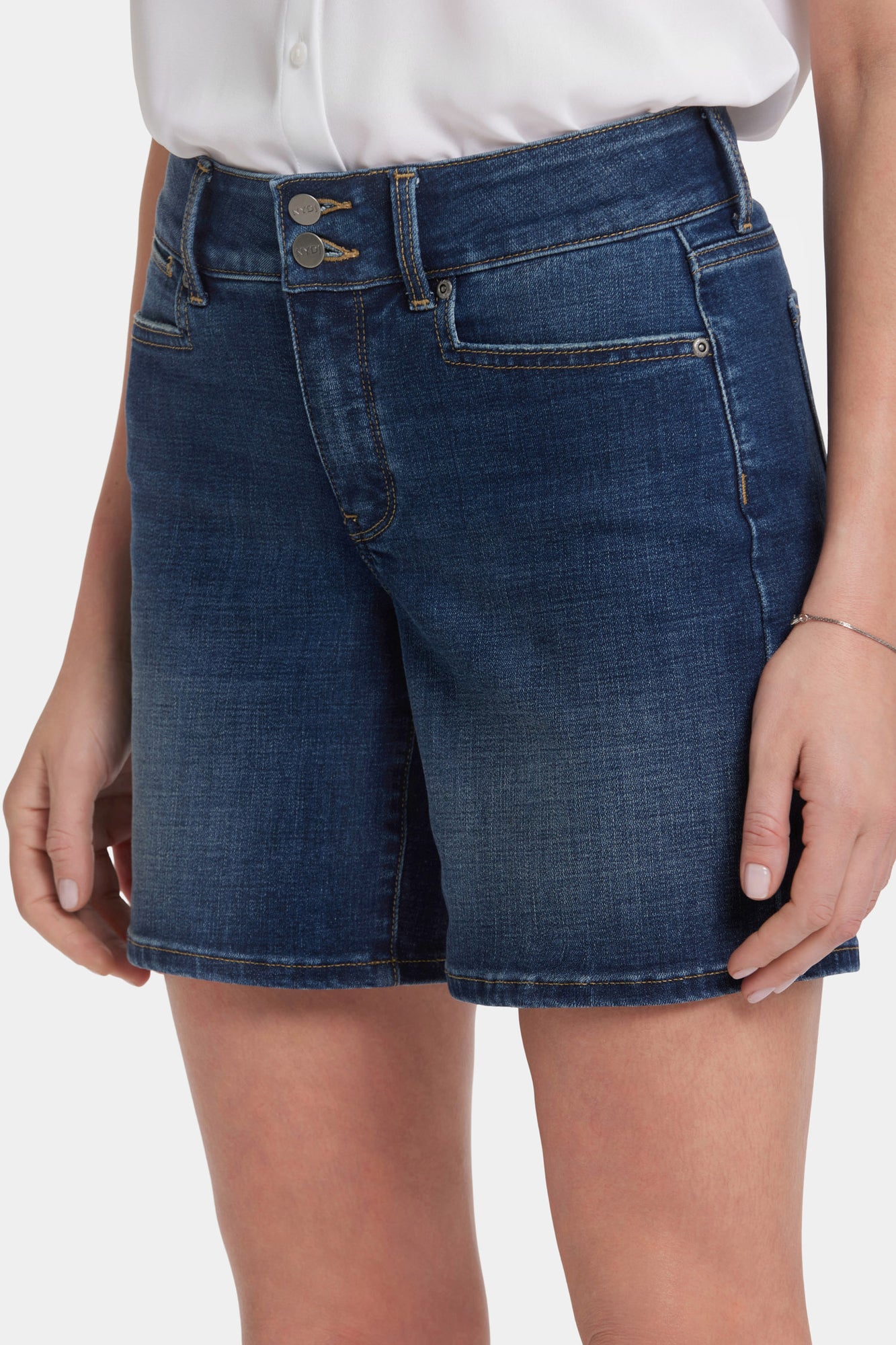 NYDJ Frankie Relaxed Denim Shorts With Wide Waistband And Square Pockets - Olympus