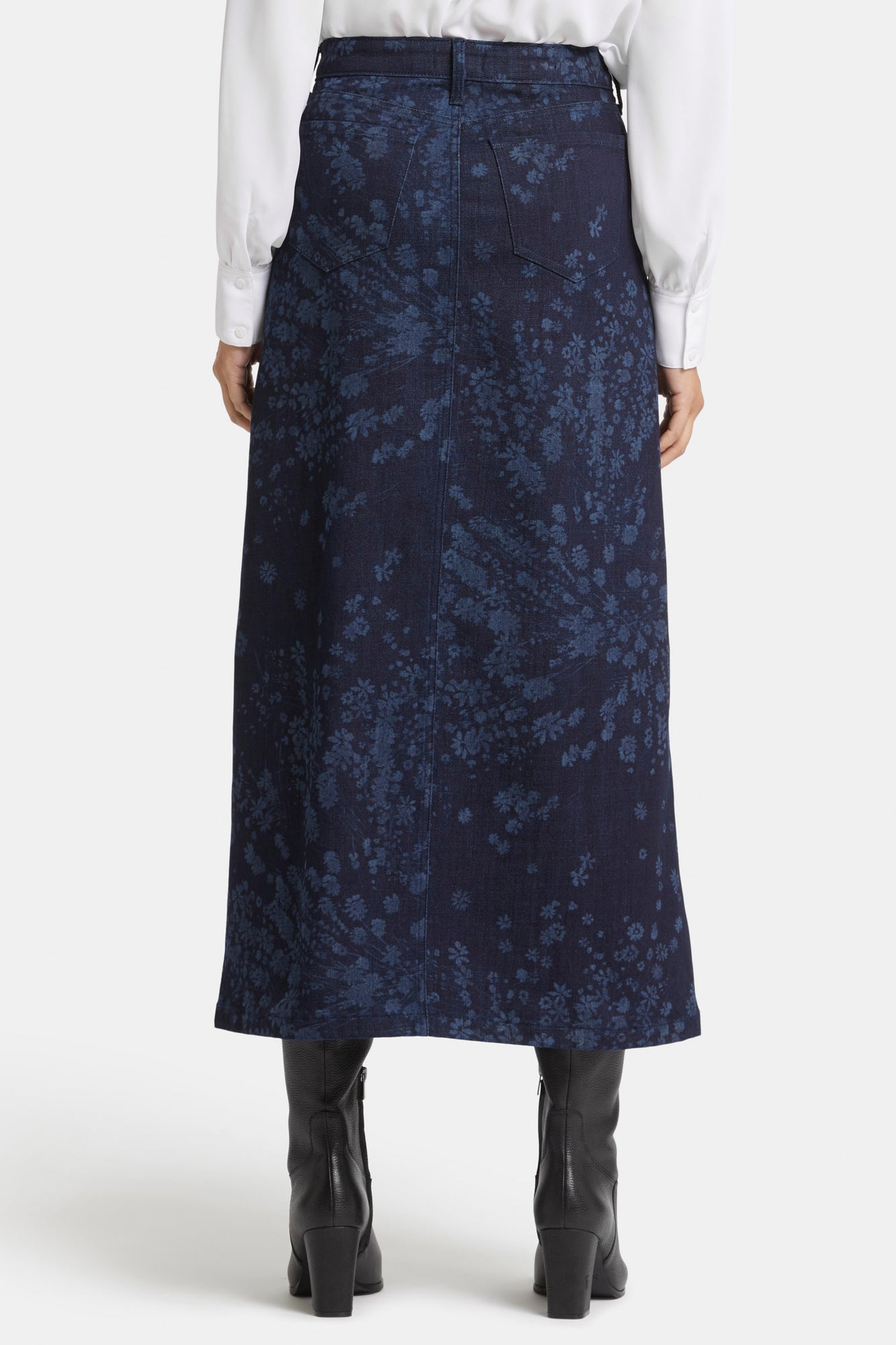 NYDJ High Rise Long Skirt With Center Front Slit - Dark Indigo Salome