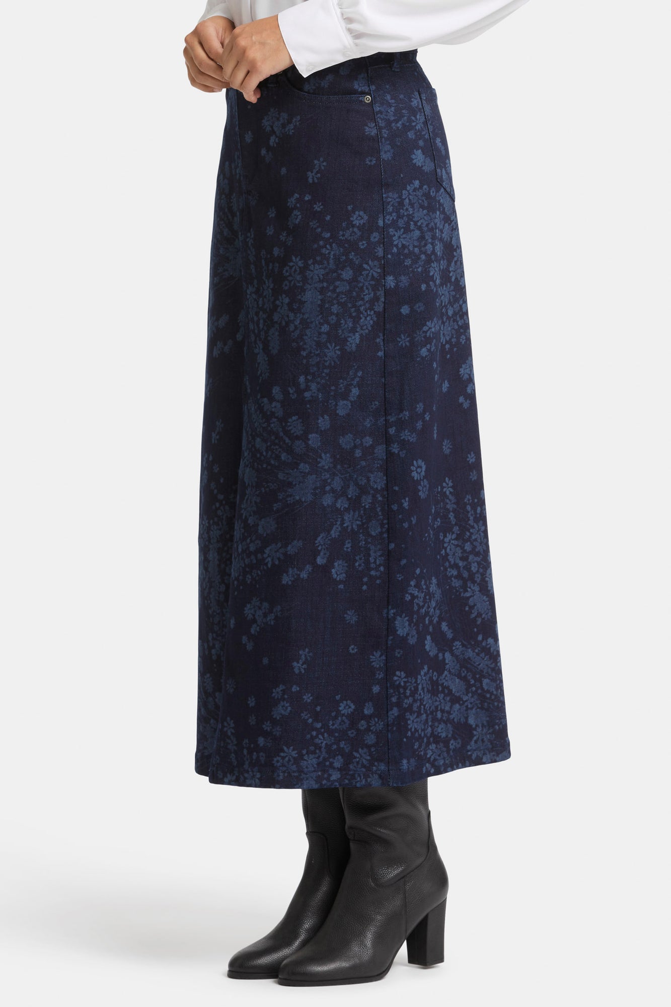 NYDJ High Rise Long Skirt With Center Front Slit - Dark Indigo Salome