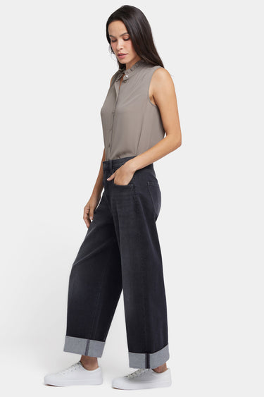 NYDJ Renee Baggy Wide Leg Jeans With Roll Cuffs - Murcia Peaks